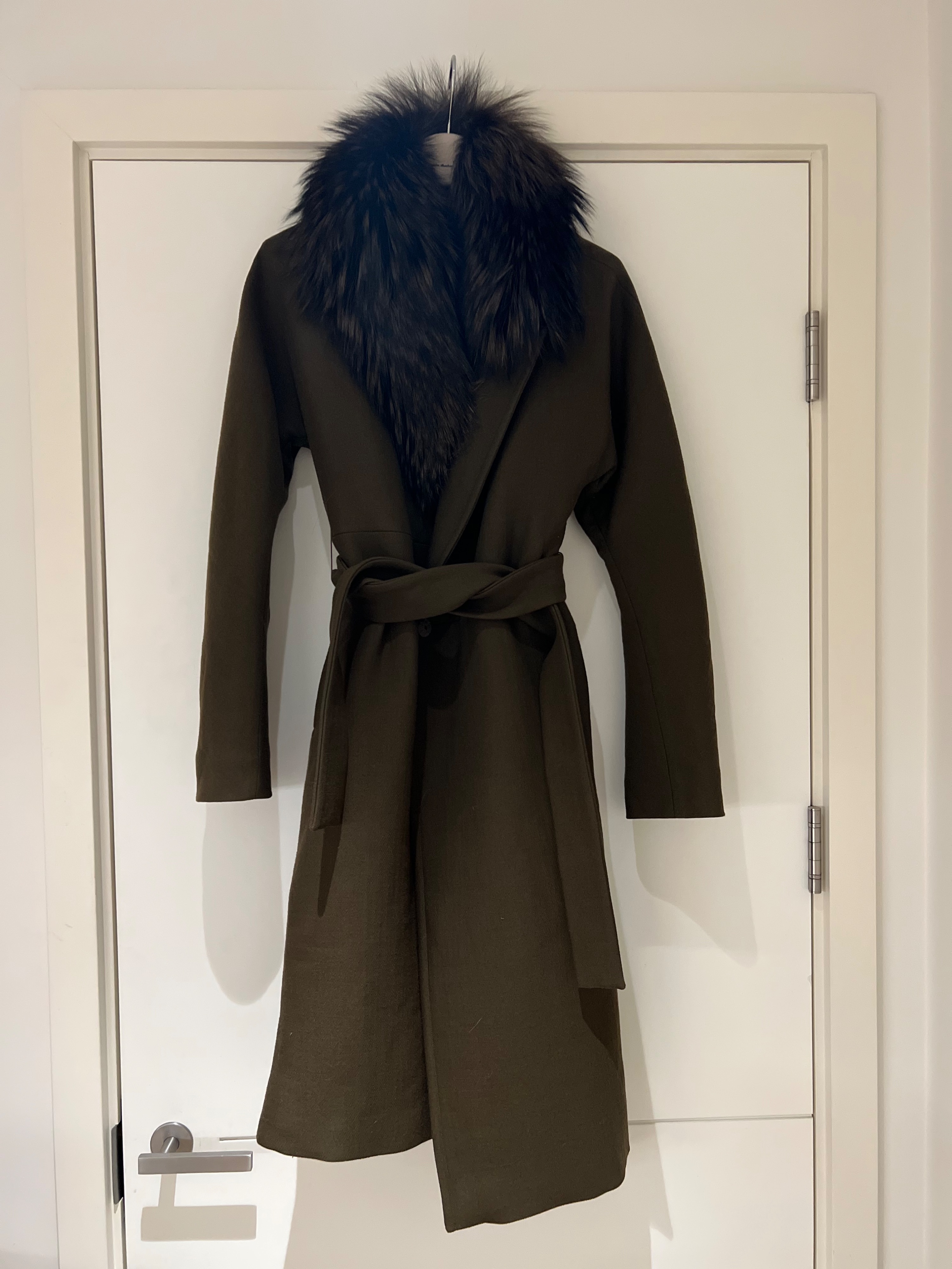 MaxMara Atelier khaki wool  fur wrap coat Size M