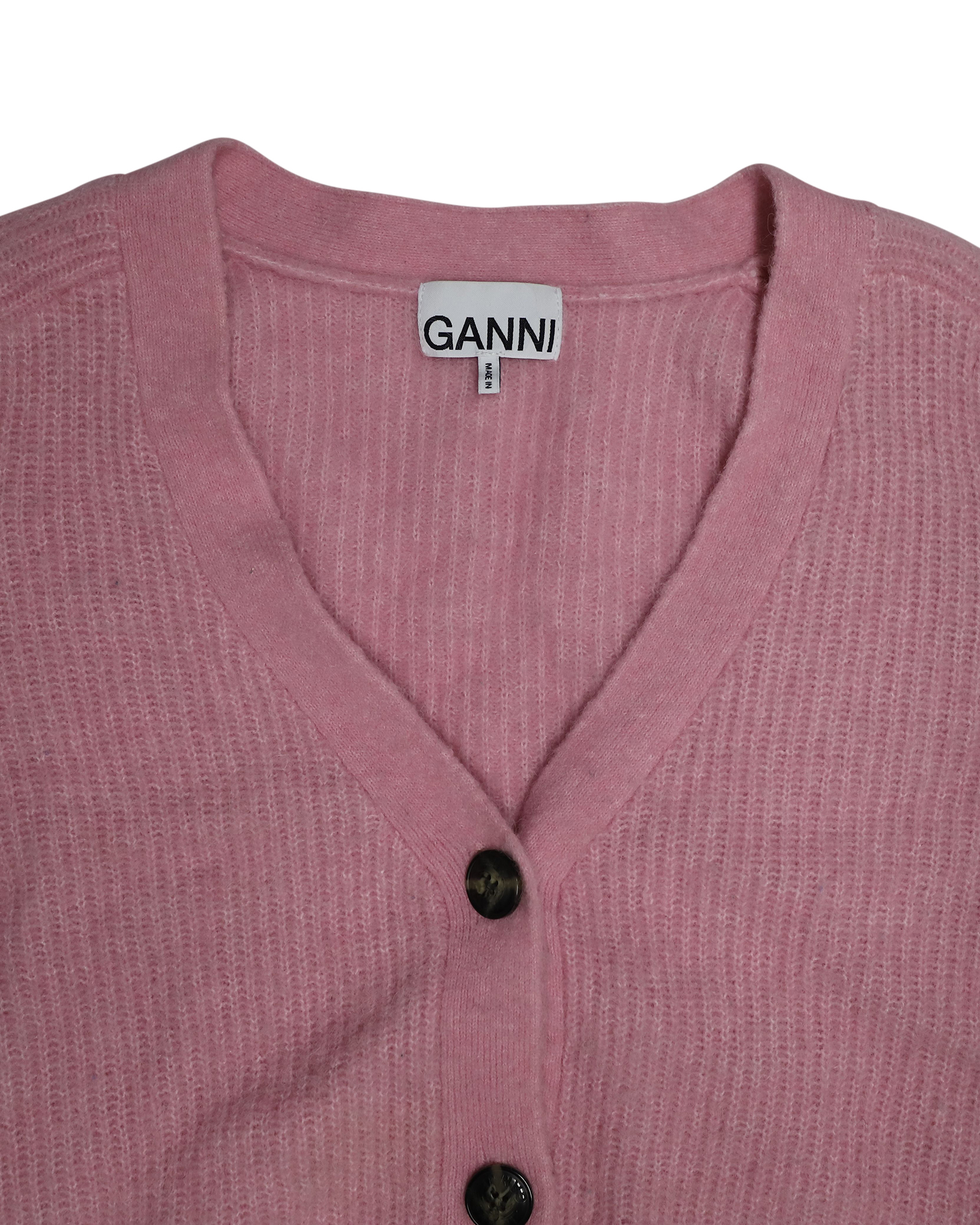 Preowned Ganni Rib Knit Cropped Cardigan Size XS pink wool