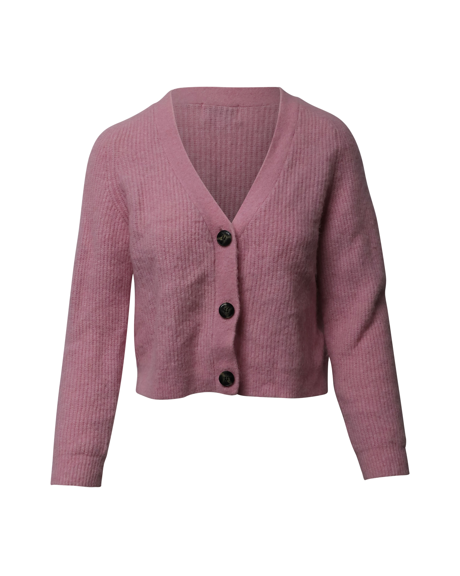 Preowned Ganni Rib Knit Cropped Cardigan Size XS pink wool