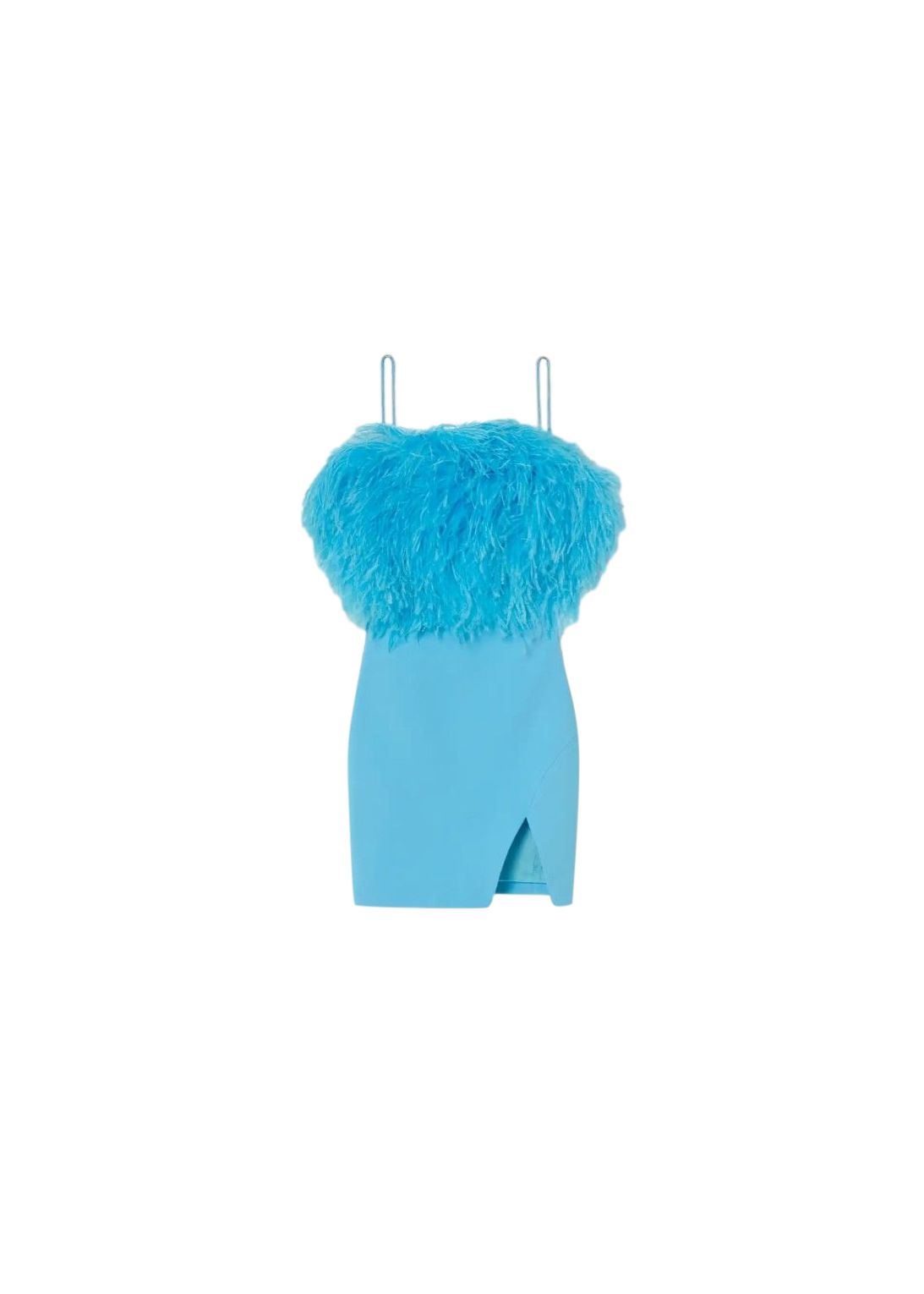 Preowned David Koma Feather-trimmed cady mini dress Size XS Blue acetate/feather