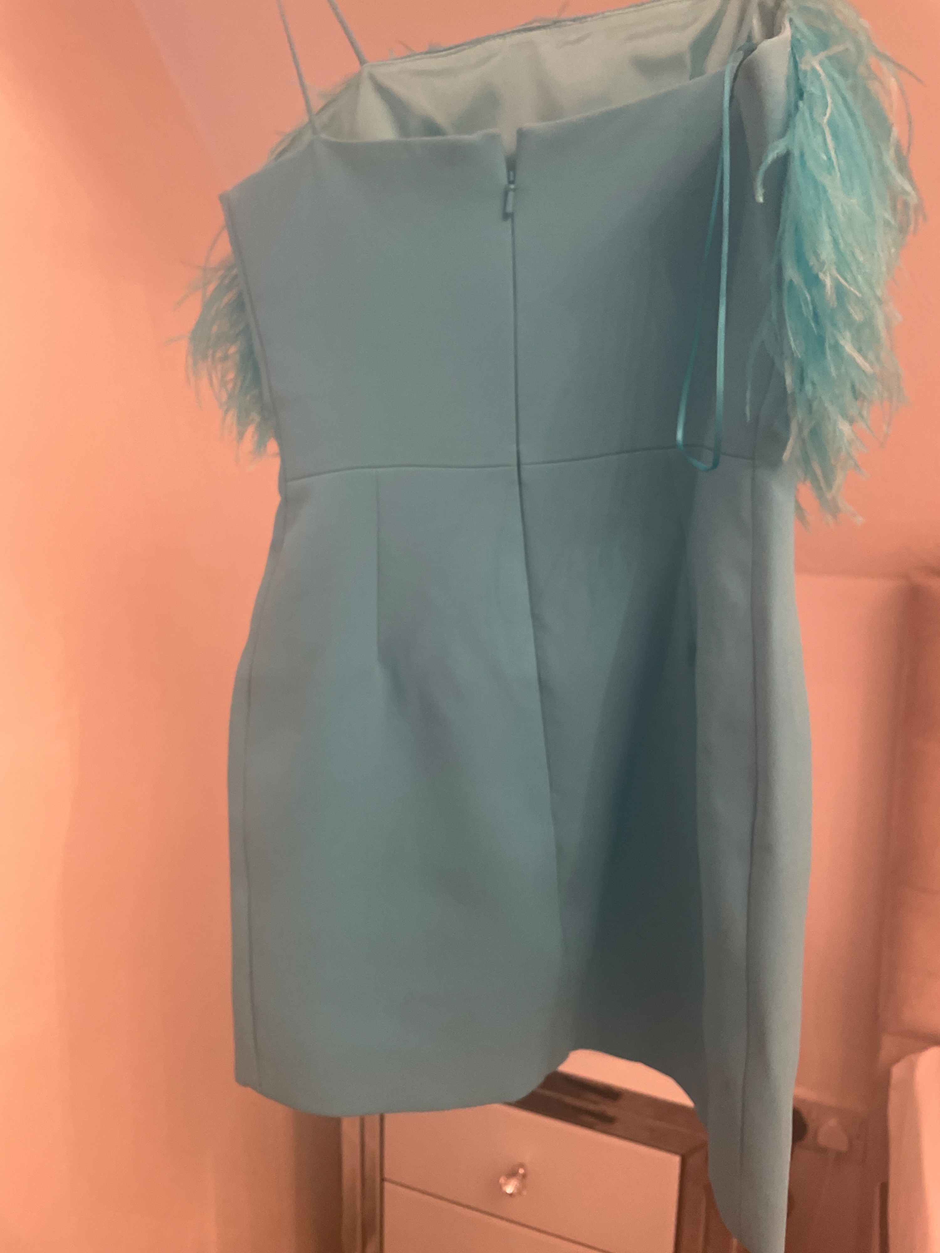 Preowned David Koma Feather-trimmed cady mini dress Size XS Blue acetate/feather