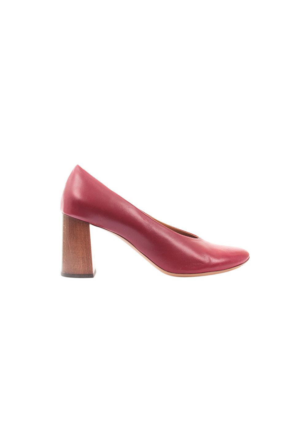 Preowned Chloe Red leather wooden block heeled pumps Size 40 Burgundy