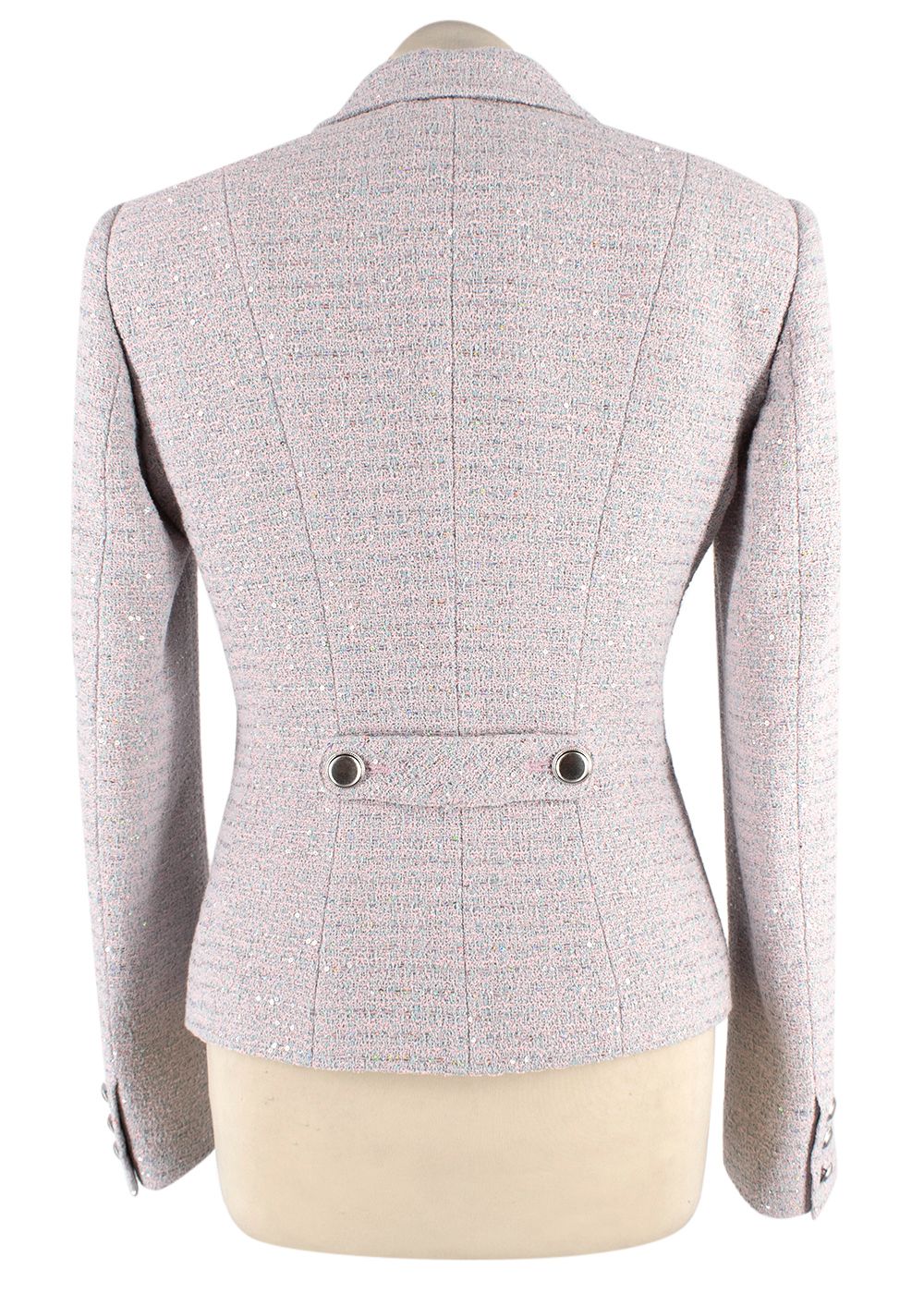 Alessandra Rich Light Pink and Blue Sequin Tweed Jacket Size XS light pink light blue cotton