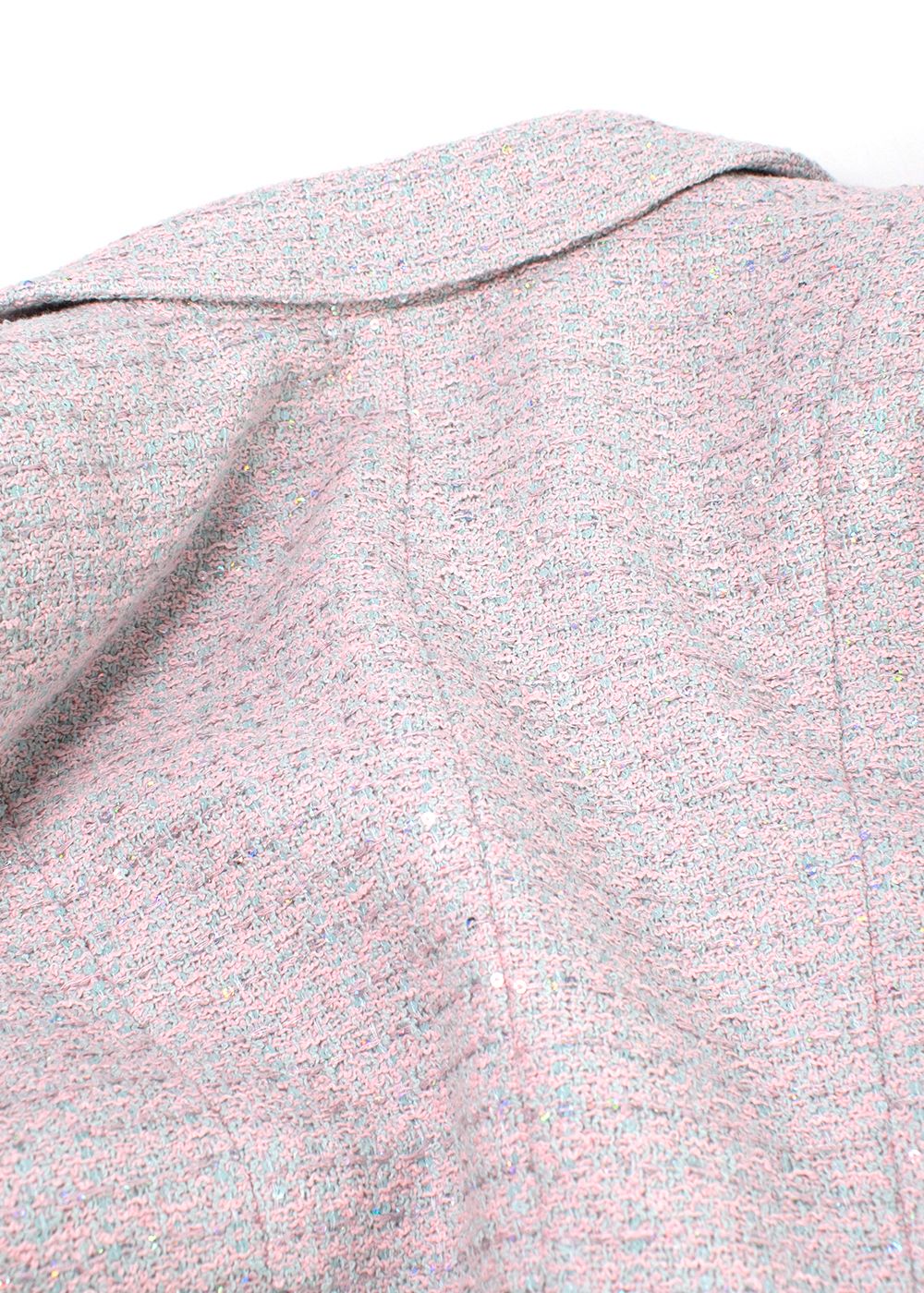 Alessandra Rich Light Pink and Blue Sequin Tweed Jacket Size XS light pink light blue cotton