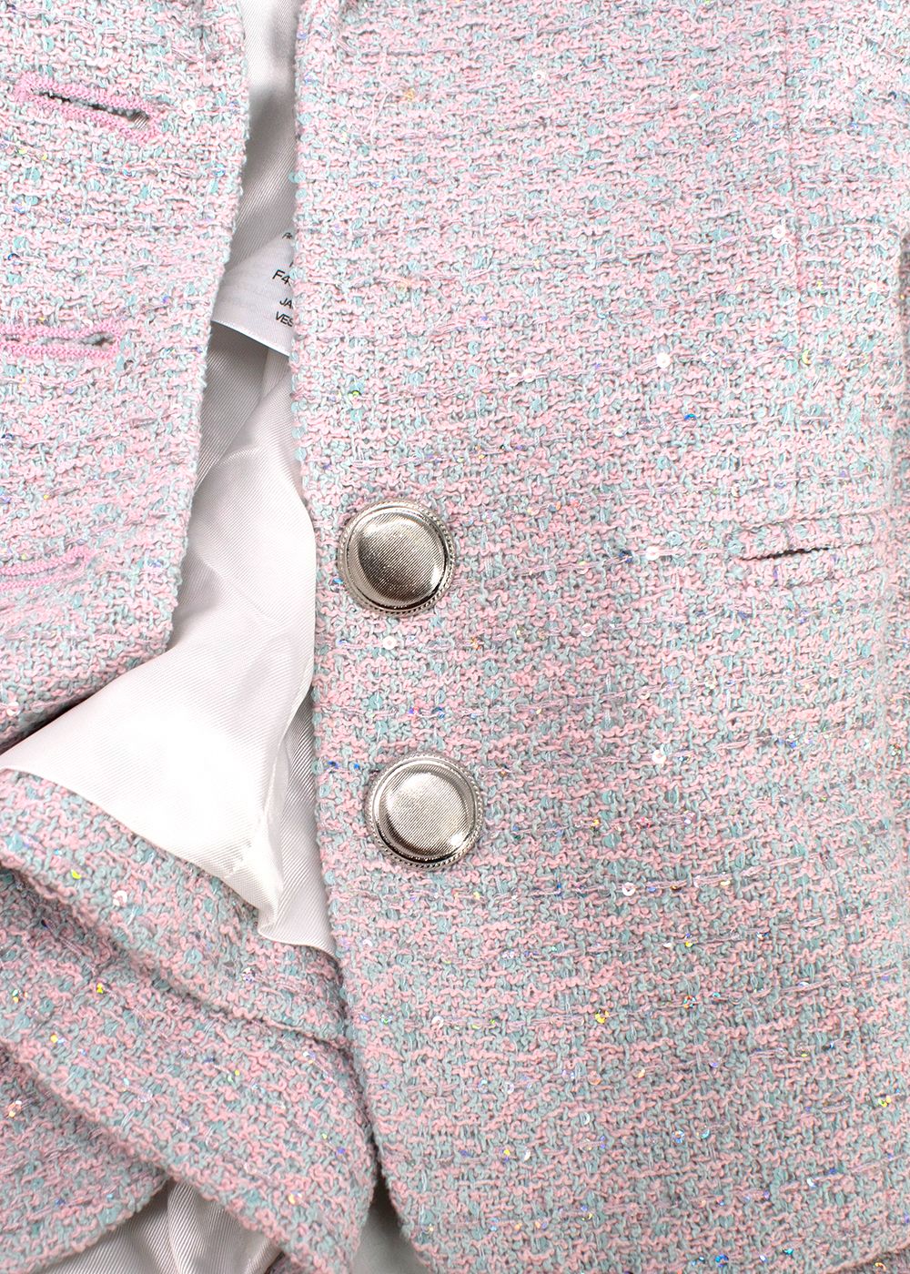 Alessandra Rich Light Pink and Blue Sequin Tweed Jacket Size XS light pink light blue cotton