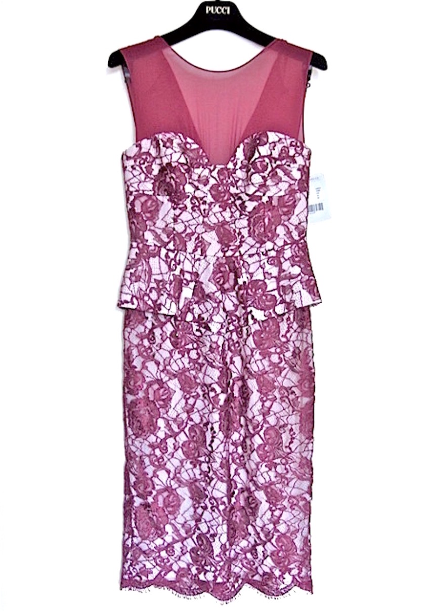 NEW EMILIO PUCCI Lace Overlay Peplum Dress Size S Pink