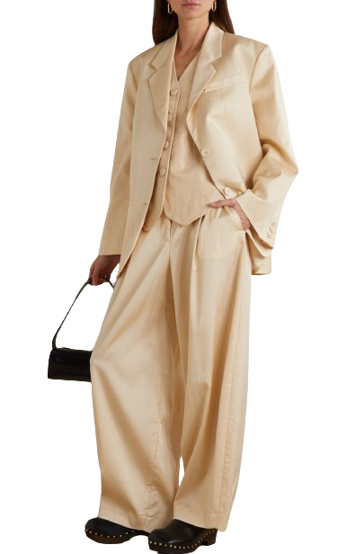 By Malene Birger Povilos Pleated Wide-Leg Pants  Osettan Wool-Blend Blazer Size XS Beige wool