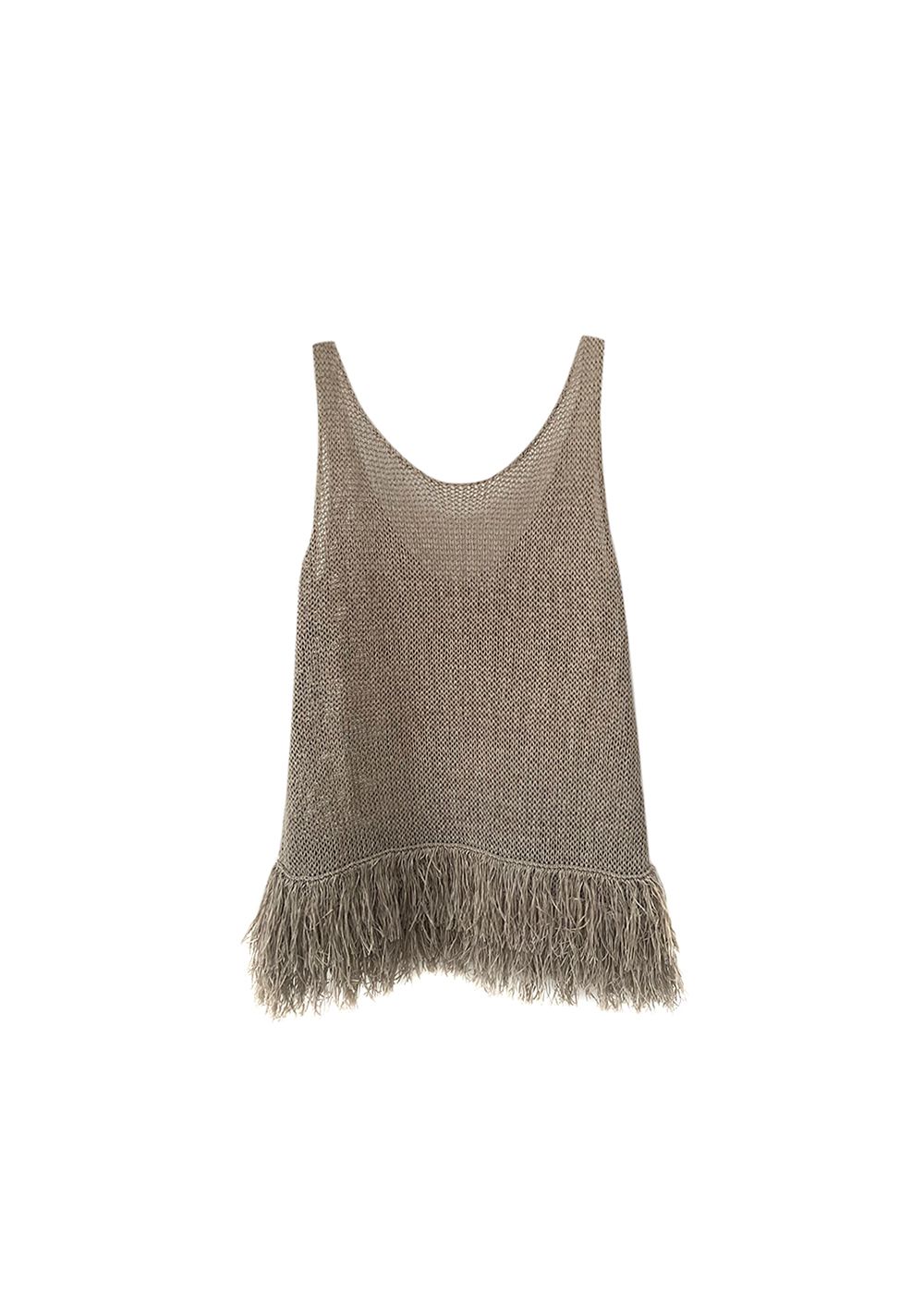 Brunello Cucinelli Crochet Fringed Sleeveless Top Size L Beige cotton