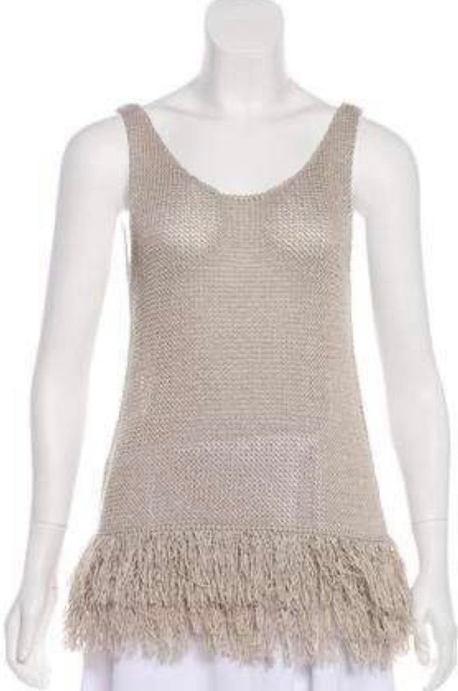 Brunello Cucinelli Crochet Fringed Sleeveless Top Size L Beige cotton