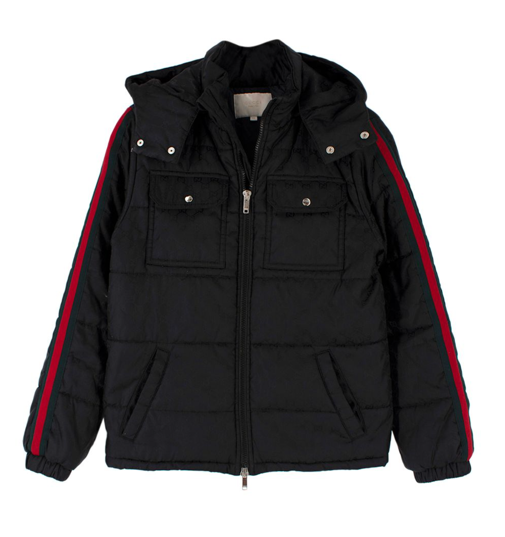 Boys Preowned Gucci Kids 12Y Black Monogram Logo Puffer Jacket Size 10 Years + polyester