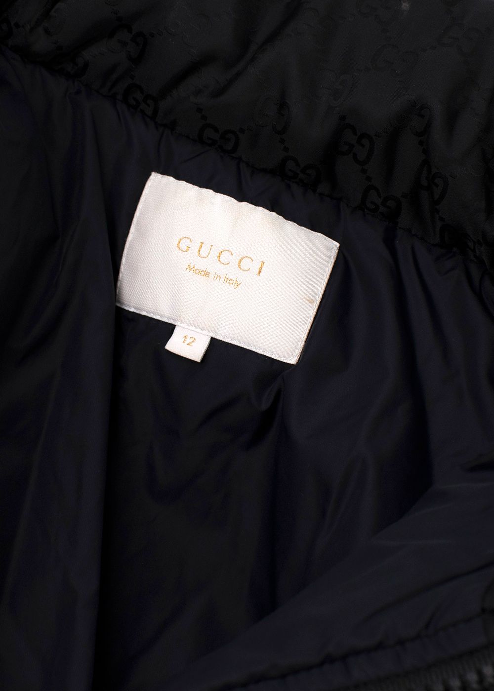 Boys Preowned Gucci Kids 12Y Black Monogram Logo Puffer Jacket Size 10 Years + polyester