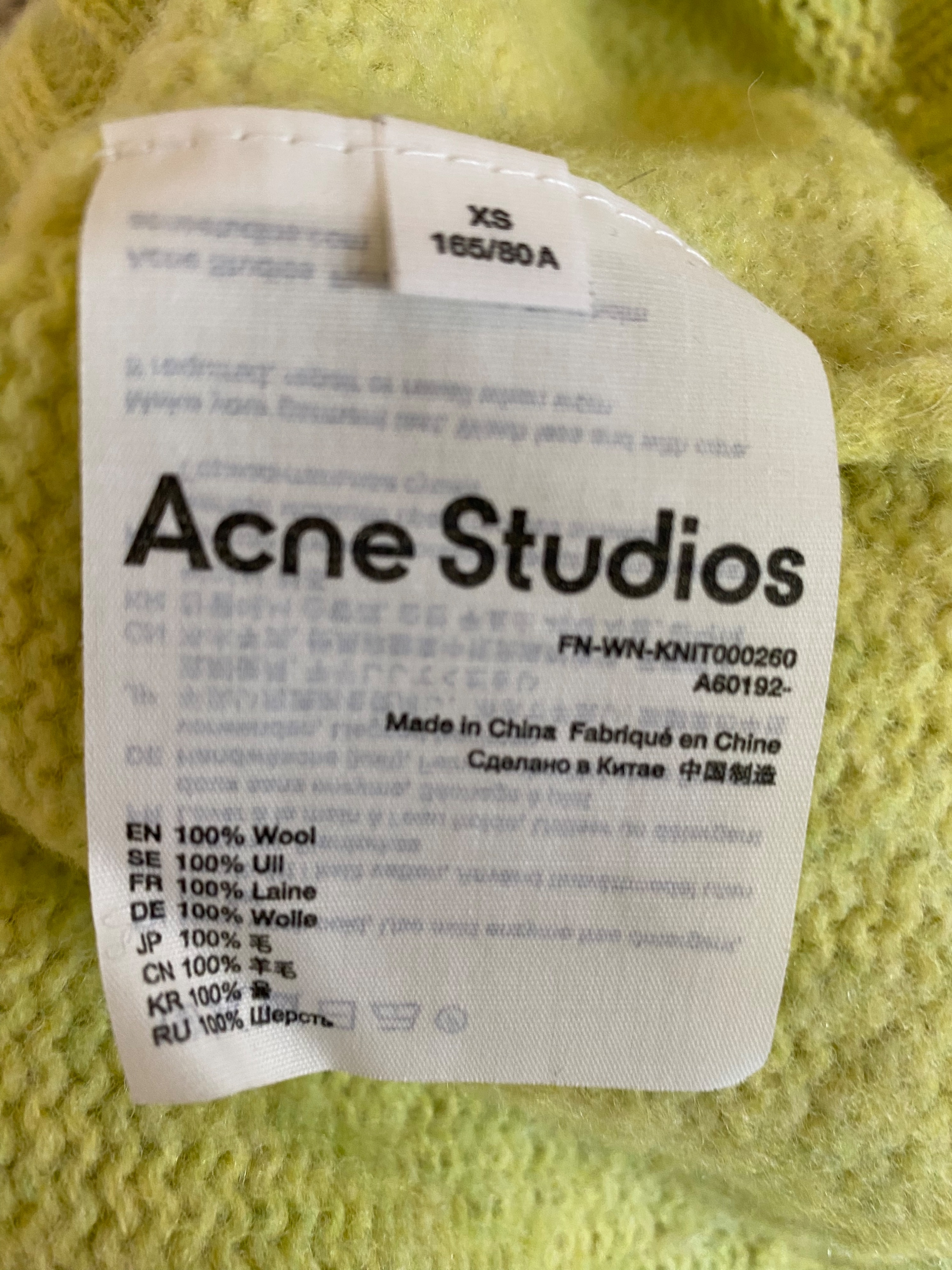 Acne Lime Green Wool Jumper Size S