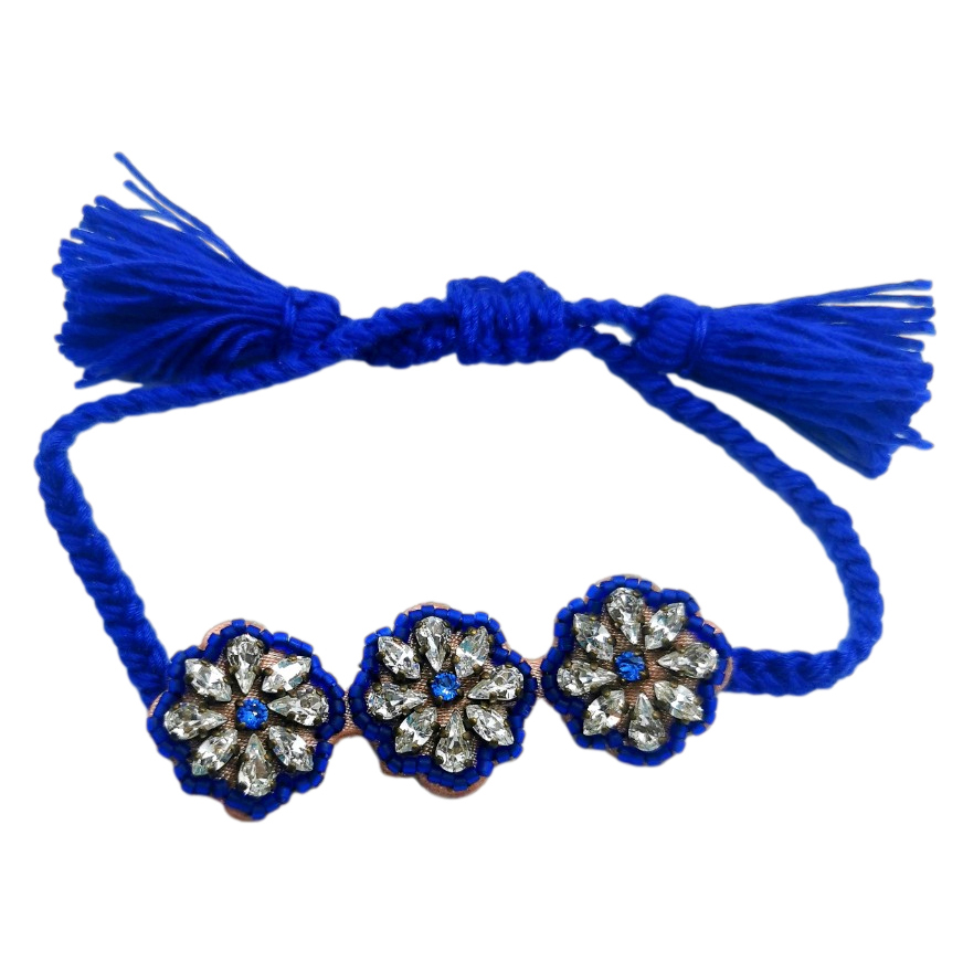 Shourouk Blue Crystal Embellished Cord Bracelet leather