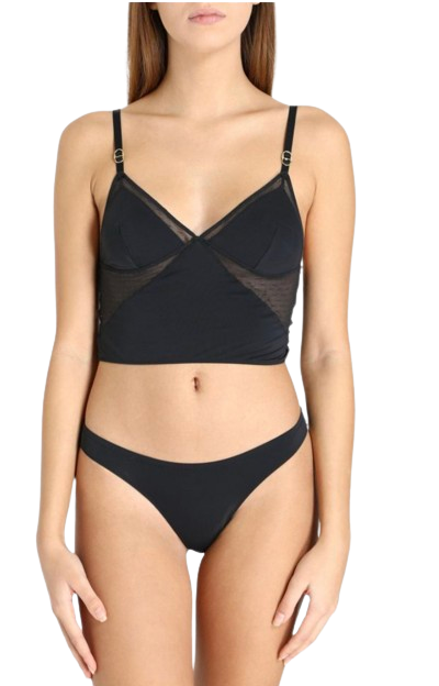 Stella McCartney Black Mesh Bralette and Brief Set Size L polyamide/elastane