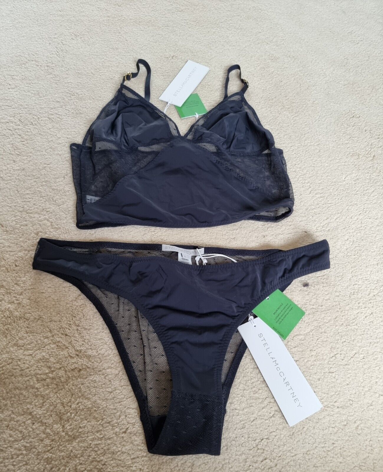 Stella McCartney Black Mesh Bralette and Brief Set Size L polyamide/elastane