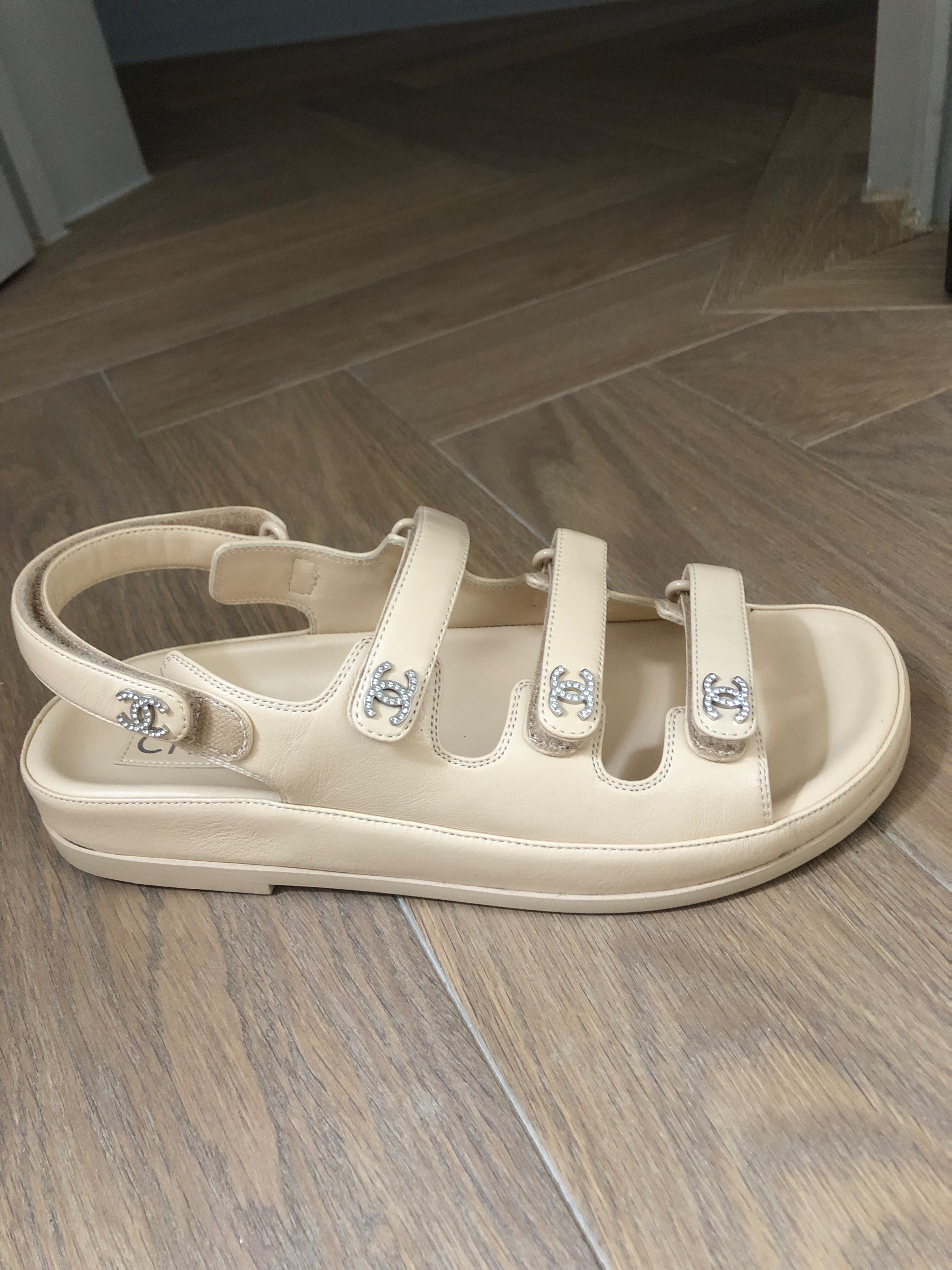 Chanel Cream CC Dad Sandals Size 37 Beige leather