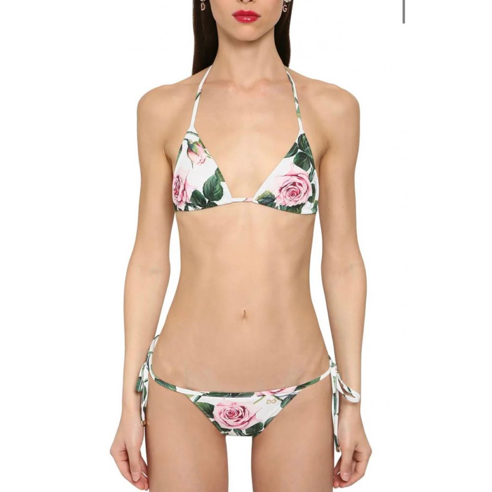 Dolce  Gabbana Tropical Rose Printed Triangle Bikini Size XL Multicolour polyamide/elasthan