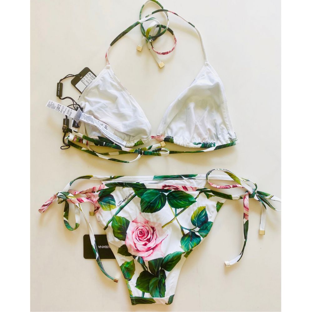 Dolce  Gabbana Tropical Rose Printed Triangle Bikini Size XL Multicolour polyamide/elasthan