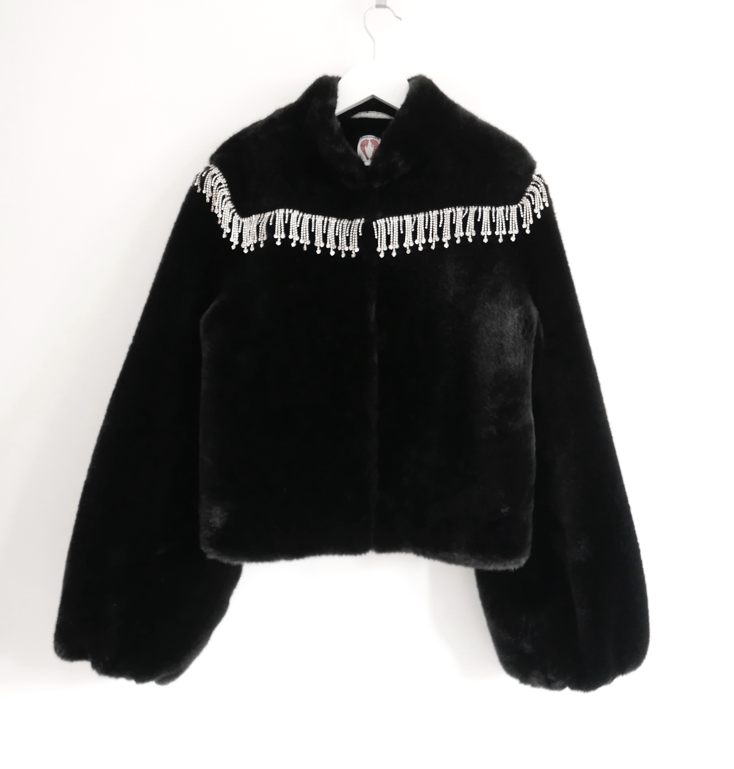 Shrimps Black Faux Fur Crystal Embellished Dexter Jacket Size S