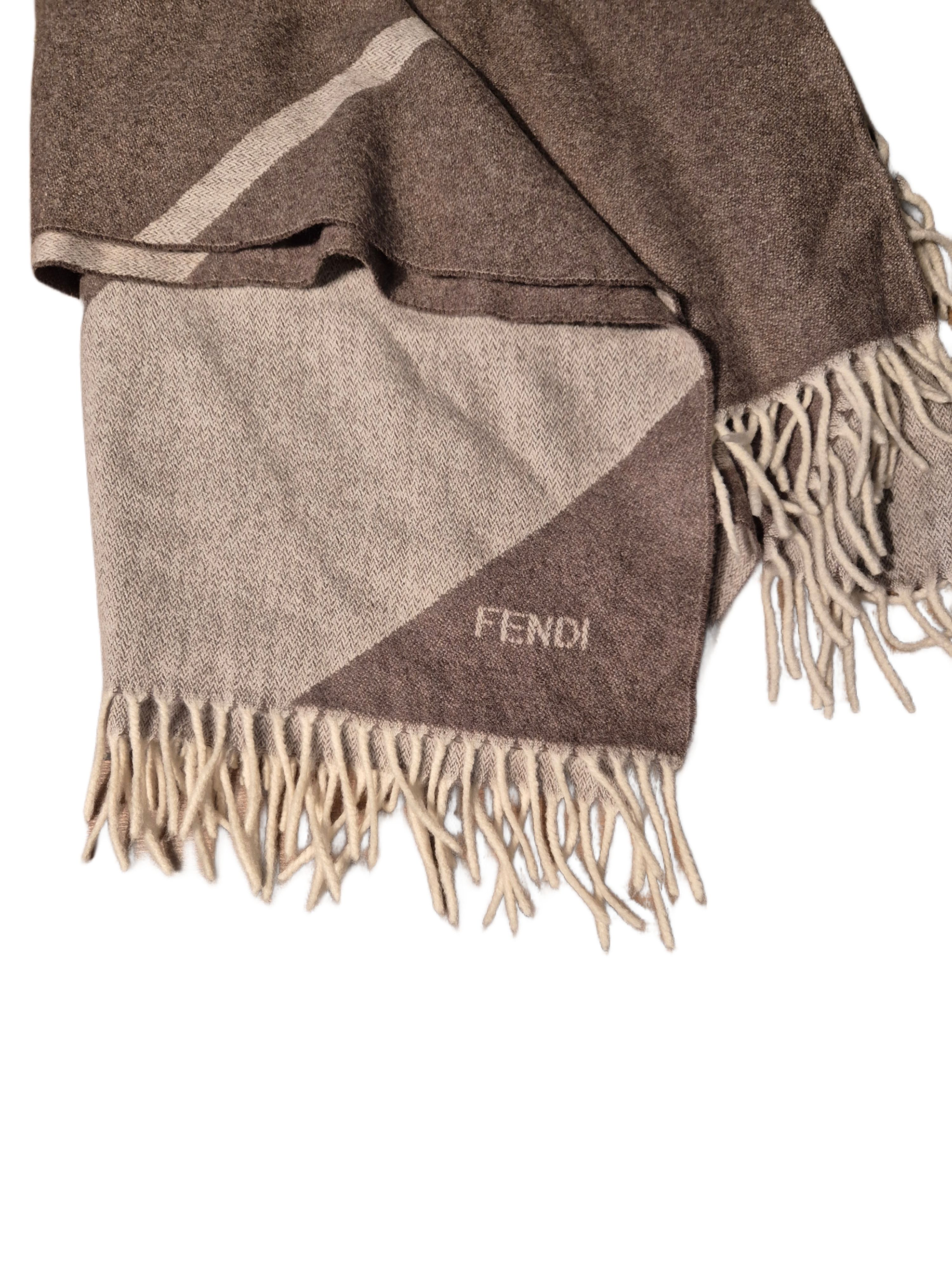 Preowned Fendi Cashmere Blend Poncho with Fur Detail Brown