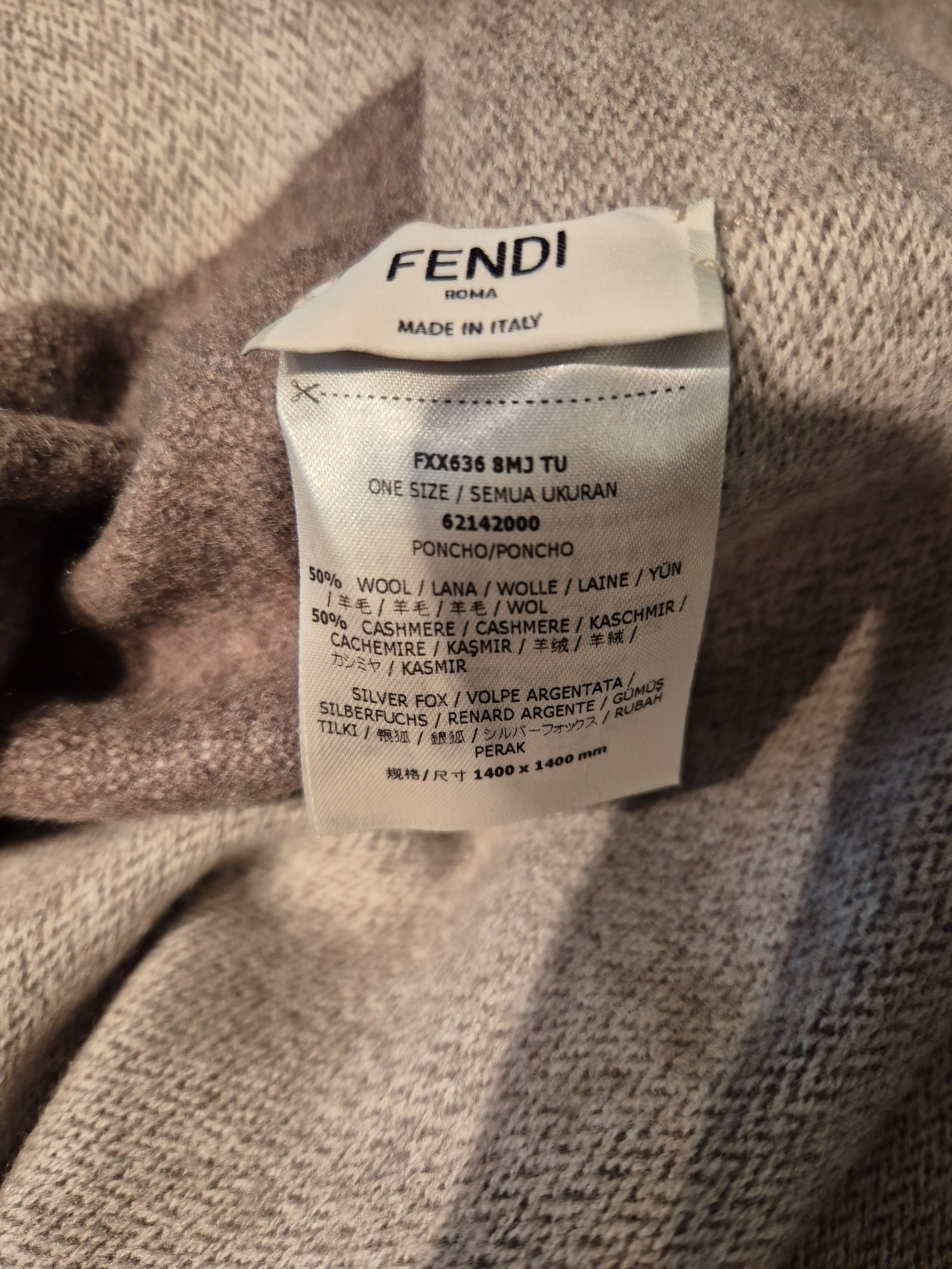 Preowned Fendi Cashmere Blend Poncho with Fur Detail Brown