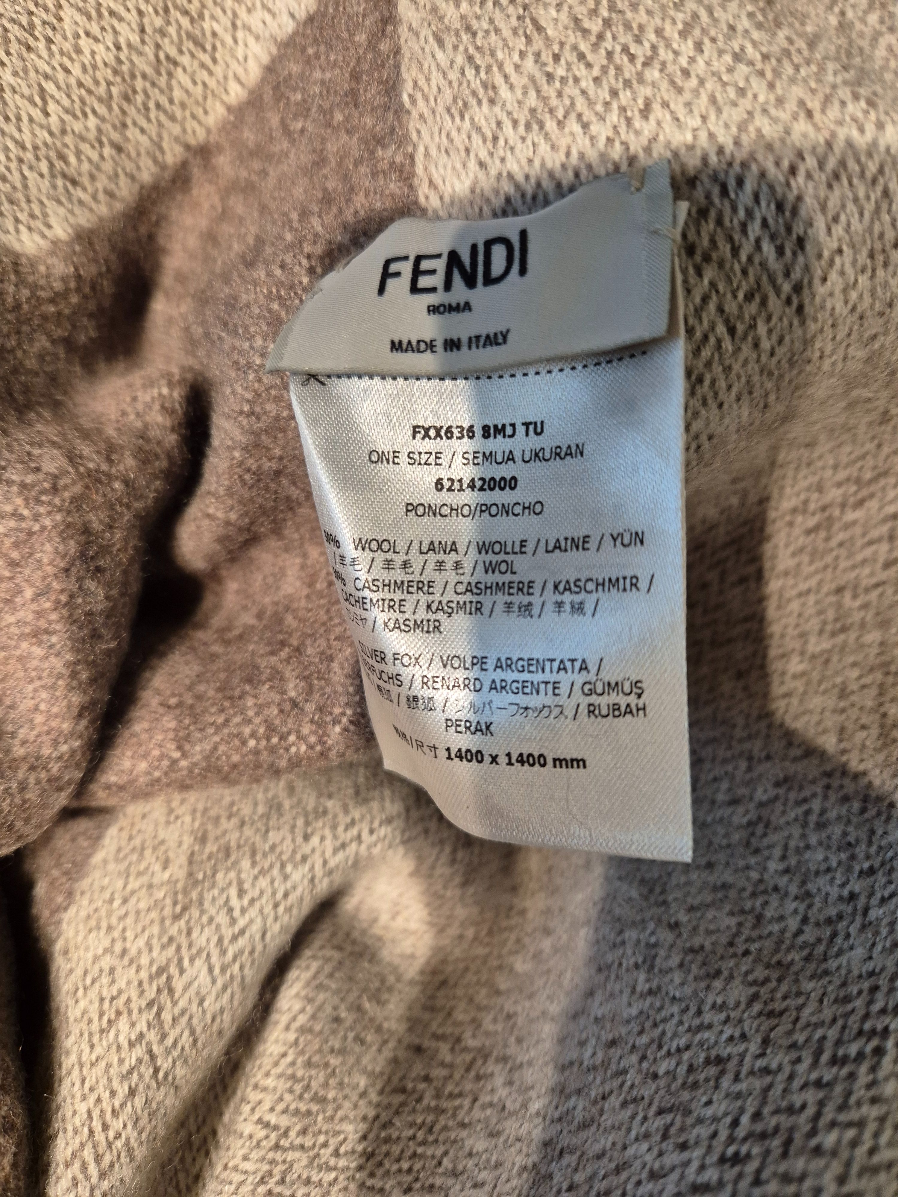 Preowned Fendi Cashmere Blend Poncho with Fur Detail Brown