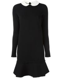 Preowned VALENTINO BLACK KNIT DRESS WITE PETER PAN COLLAR SZ M Size M polyester