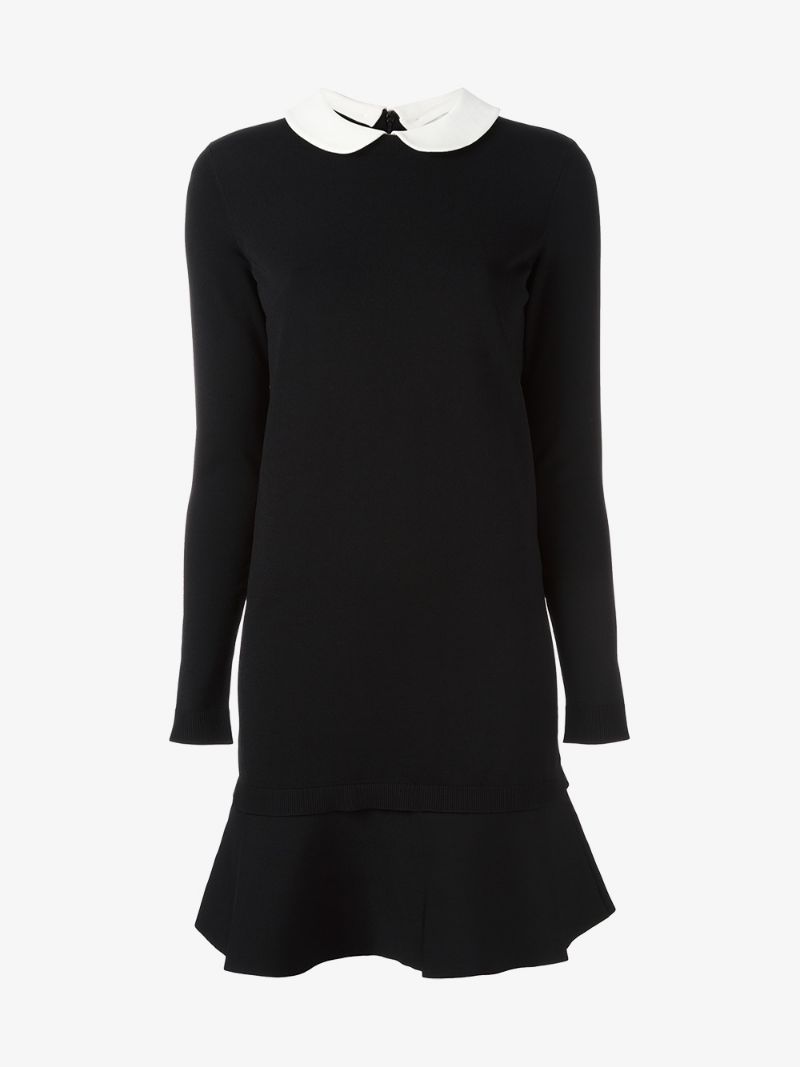 Preowned VALENTINO BLACK KNIT DRESS WITE PETER PAN COLLAR SZ M Size M polyester