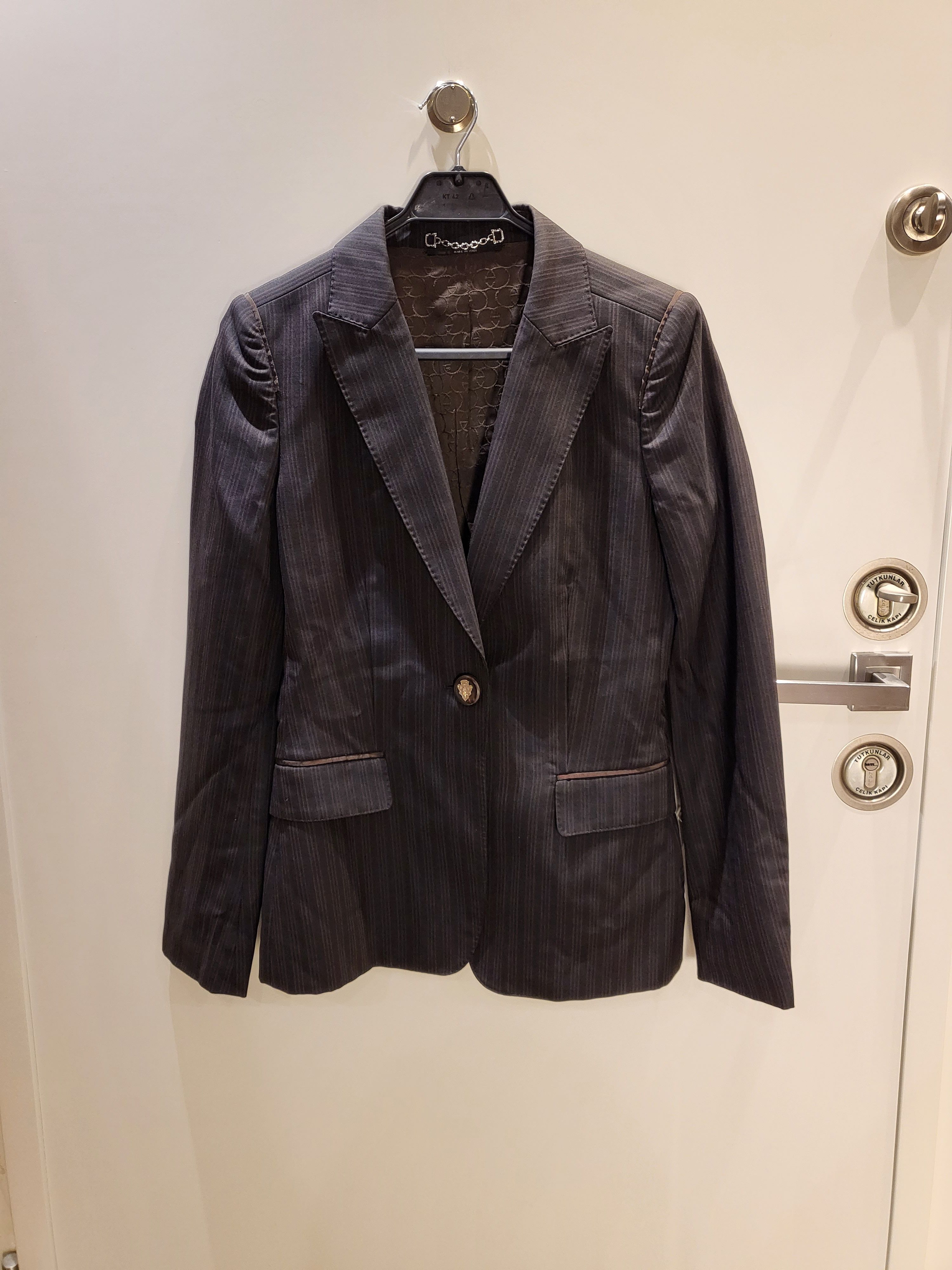 Preowned Gucci Brown Striped Single Breasted Jacket Size S wool