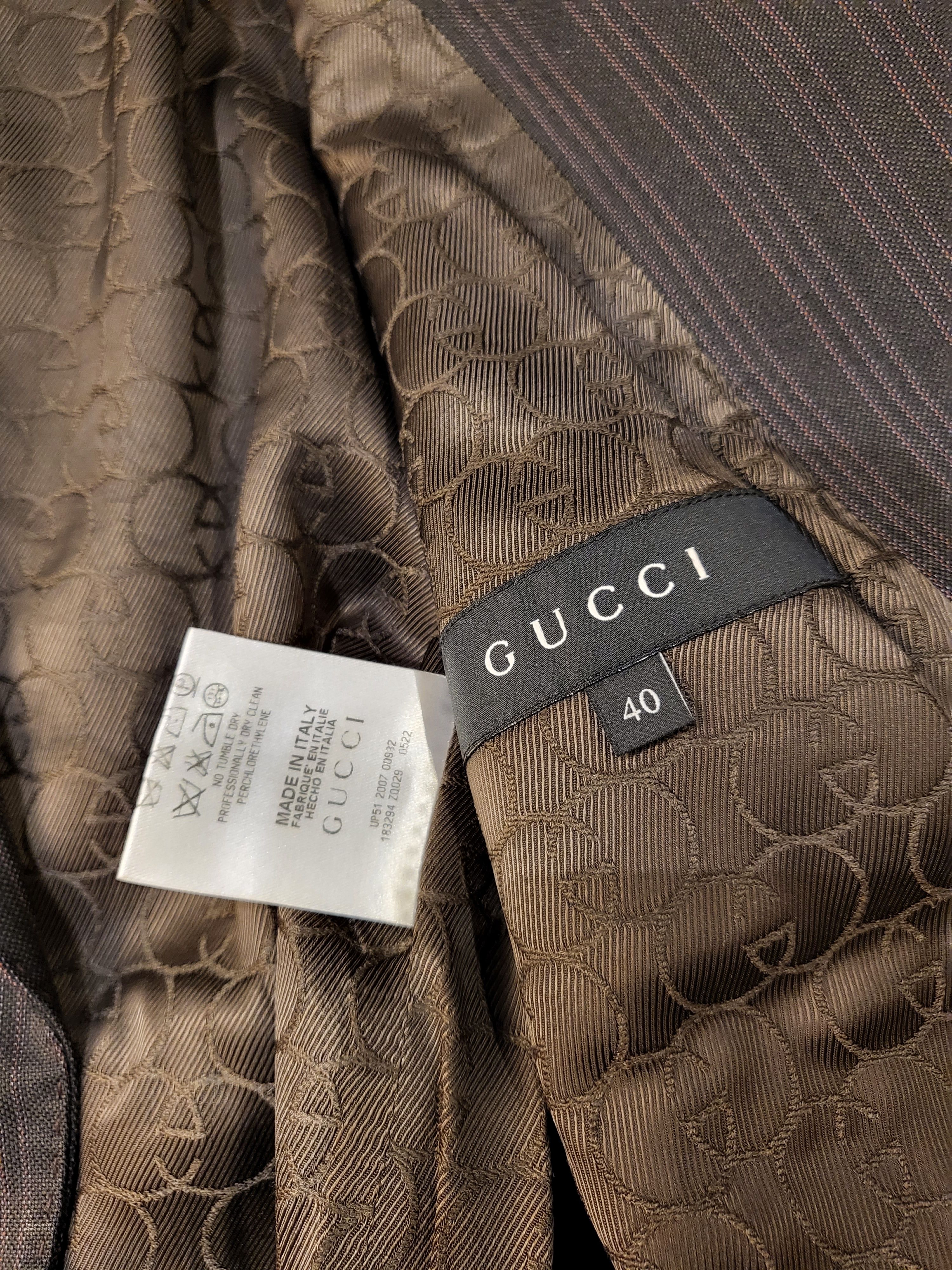 Preowned Gucci Brown Striped Single Breasted Jacket Size S wool