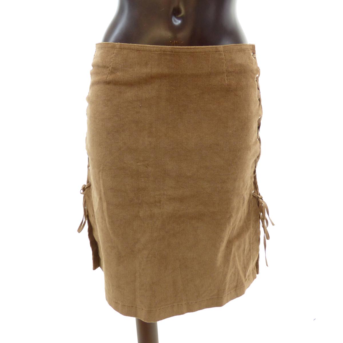 Preowned Moschino Jeans Corduroy Lace-Up Pencil Skirt Size XS Beige/Nude cotton