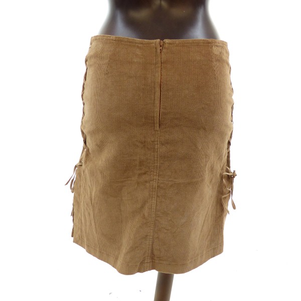 Preowned Moschino Jeans Corduroy Lace-Up Pencil Skirt Size XS Beige/Nude cotton