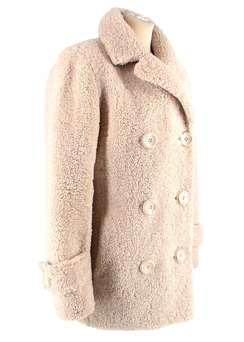 Preowned Stand Studio Cream Double Breasted Teddy Jacket Size S faux fur