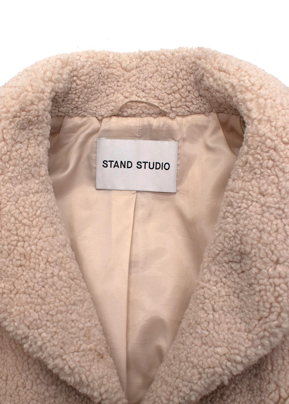 Preowned Stand Studio Cream Double Breasted Teddy Jacket Size S faux fur