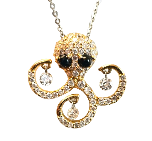 Ponte Vecchio Vega 18ct Rose Gold Diamond Whitby Jet Octopus Necklace yellow gold ct gold