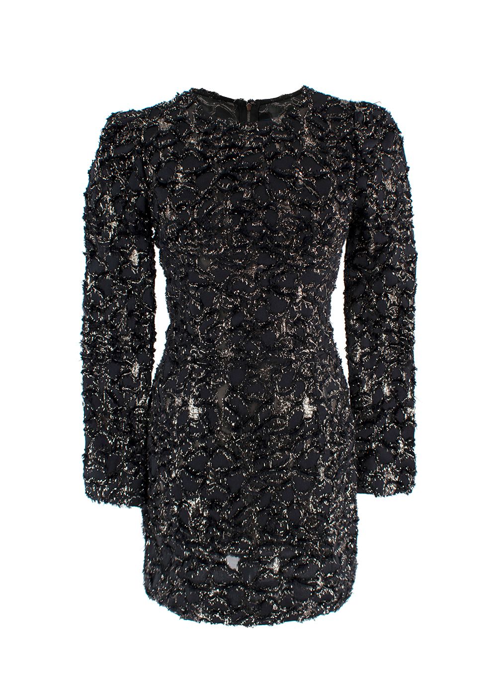 Dolce  Gabbana Metallic Textured Mini Dress Size S Black Silver polyester/polyamide