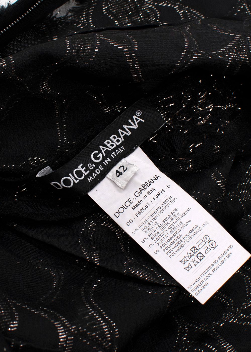 Dolce  Gabbana Metallic Textured Mini Dress Size S Black Silver polyester/polyamide