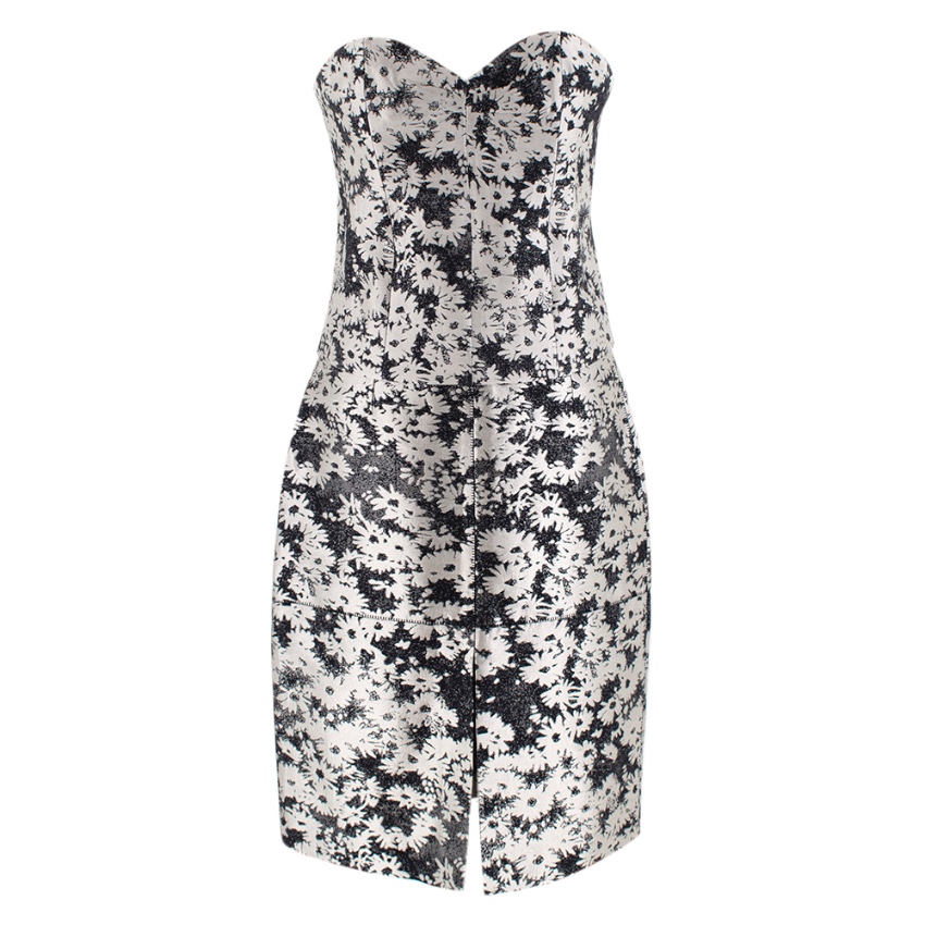 Preowned Stella McCartney Jacquard Floral Print Strapless Top and Skirt Size S Black  White cotton