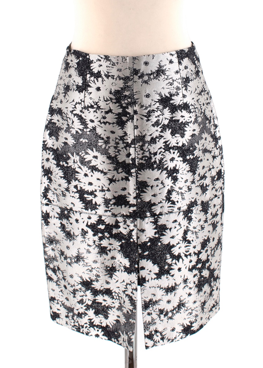 Preowned Stella McCartney Jacquard Floral Print Strapless Top and Skirt Size S Black  White cotton