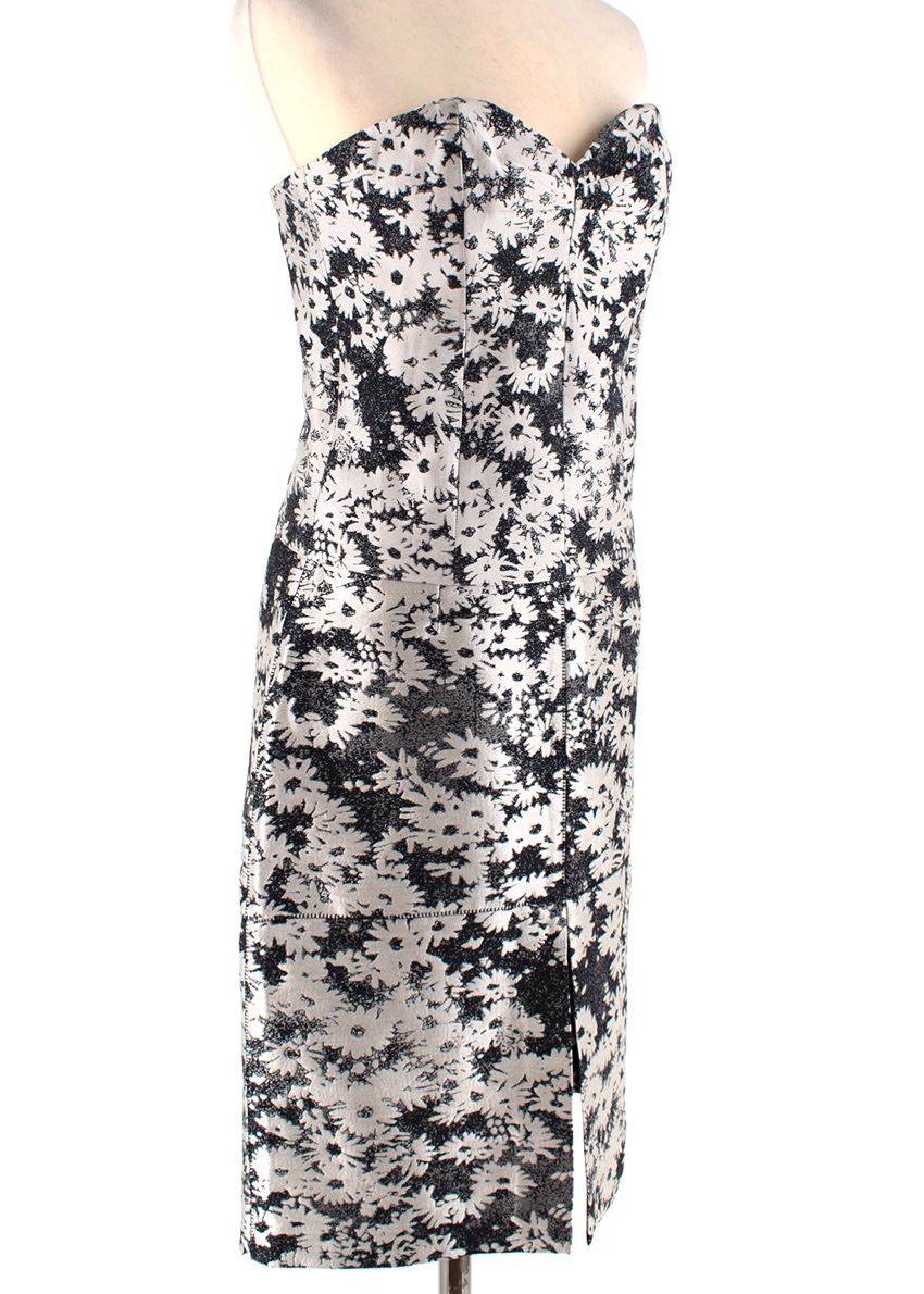 Preowned Stella McCartney Jacquard Floral Print Strapless Top and Skirt Size S Black  White cotton