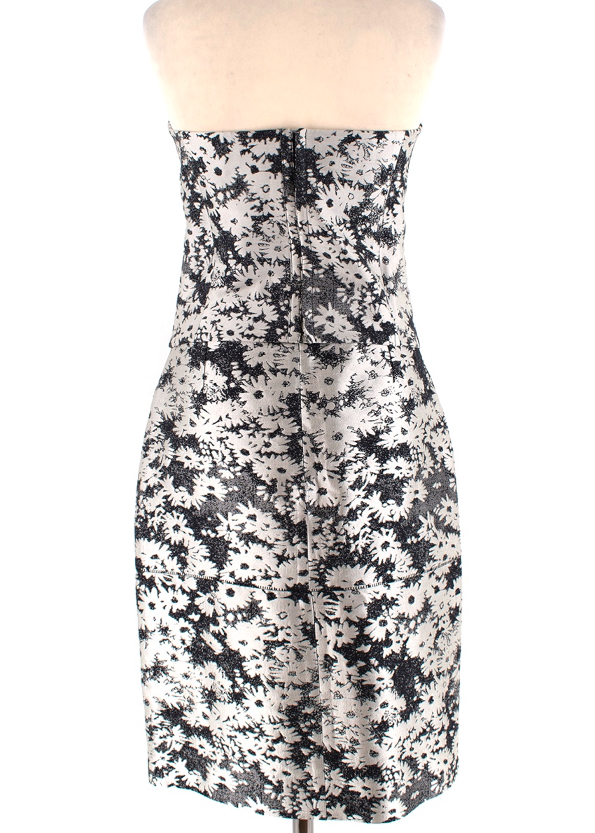 Preowned Stella McCartney Jacquard Floral Print Strapless Top and Skirt Size S Black  White cotton