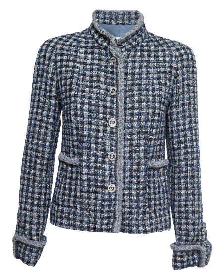 Chanel Blue braided trim high neck tweed jacket Size L