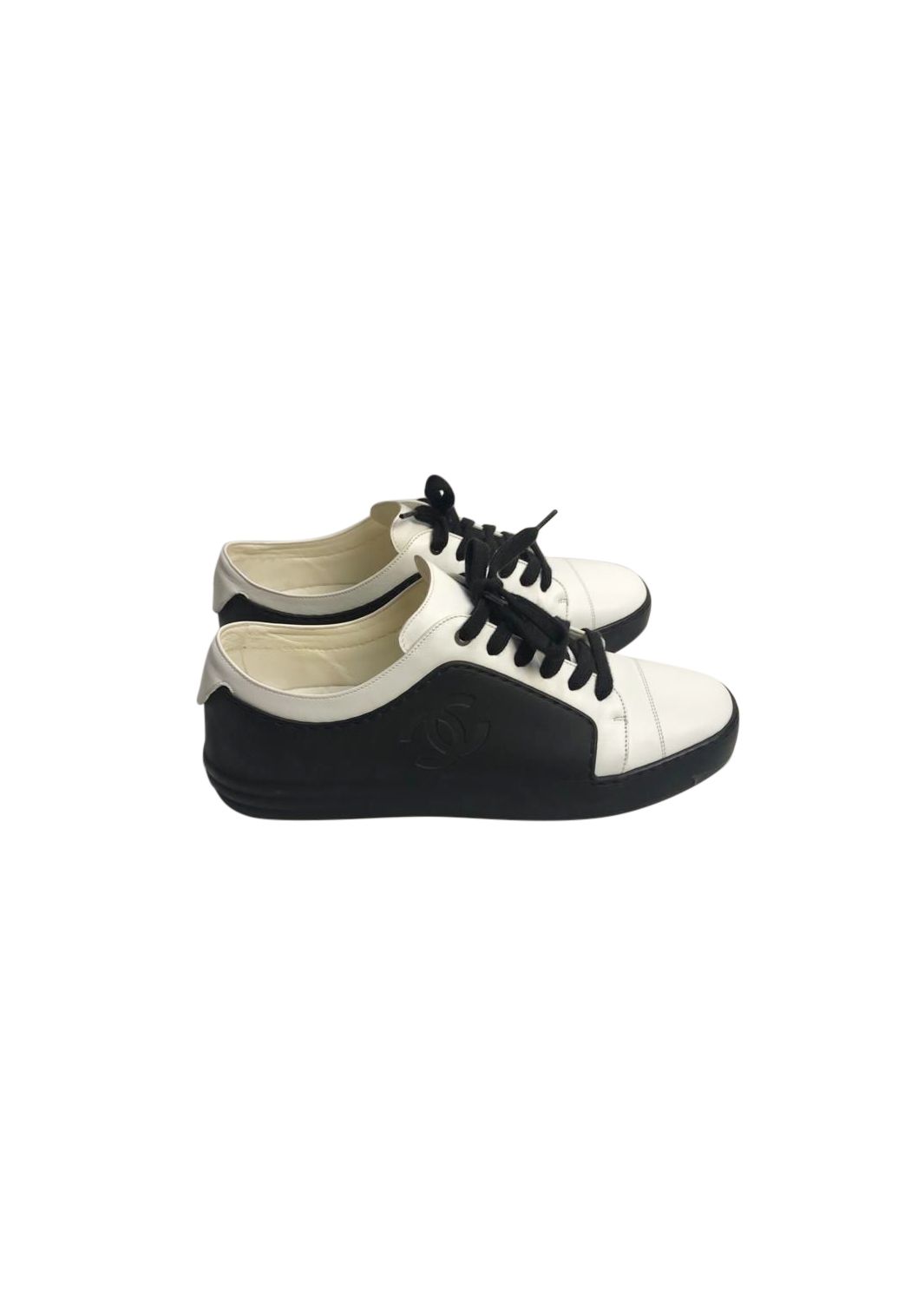 Preowned Chanel Black  White Platform Low Sneakers Size 40 Black / white leather