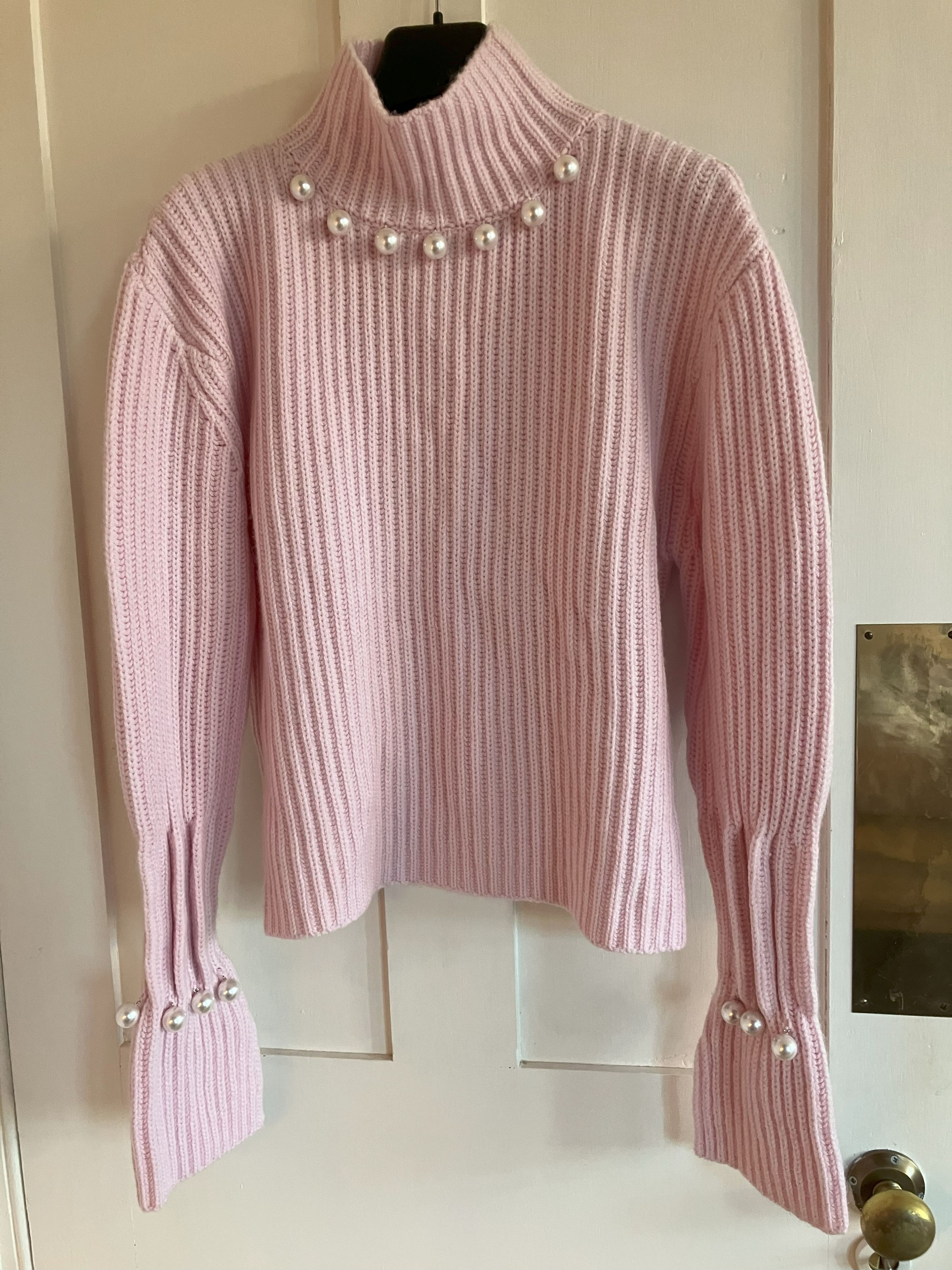 JW Anderson Pink Cashmere Blend Pearl Detail Jumper Size S wool/cashmere