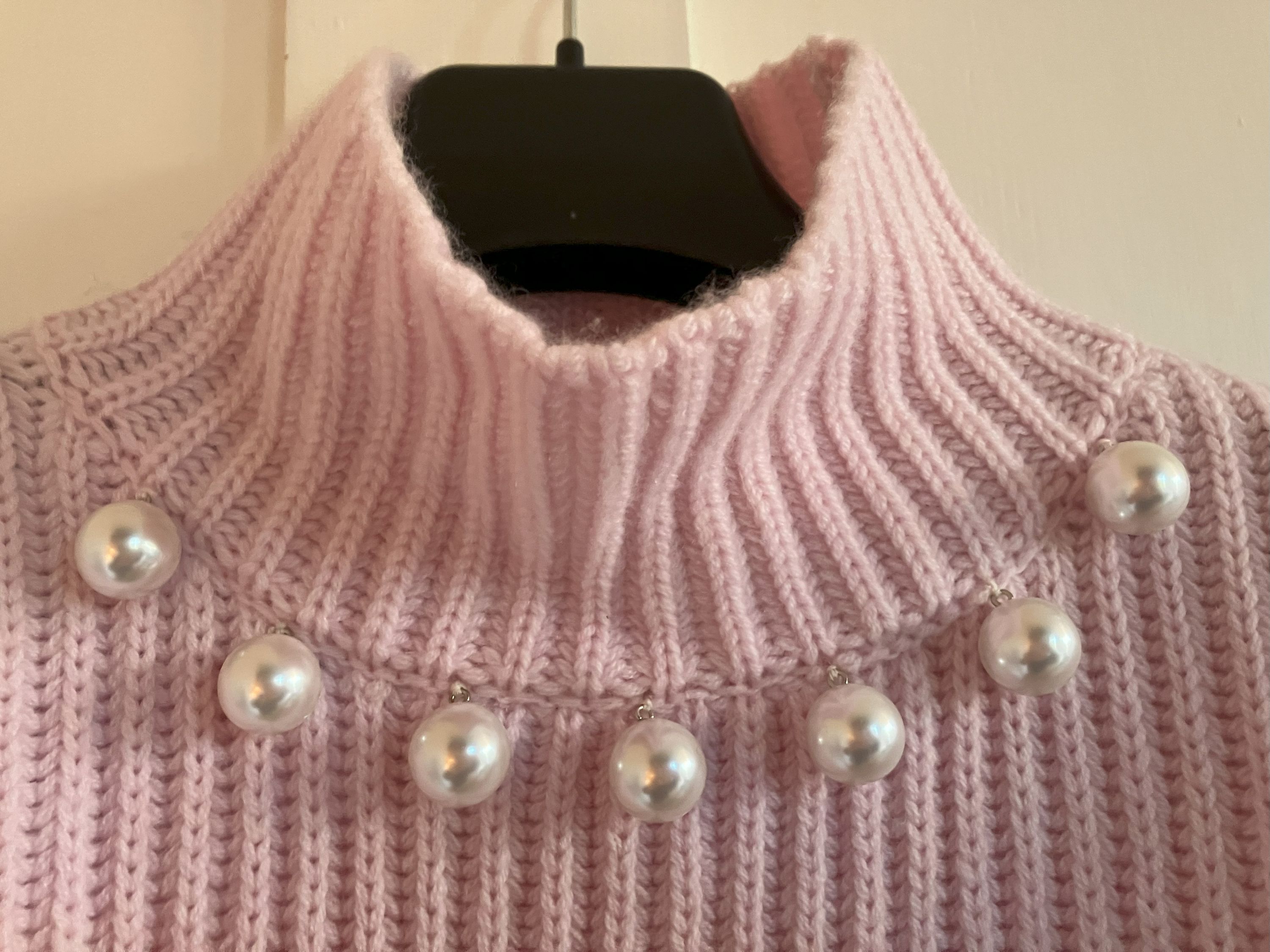 JW Anderson Pink Cashmere Blend Pearl Detail Jumper Size S wool/cashmere