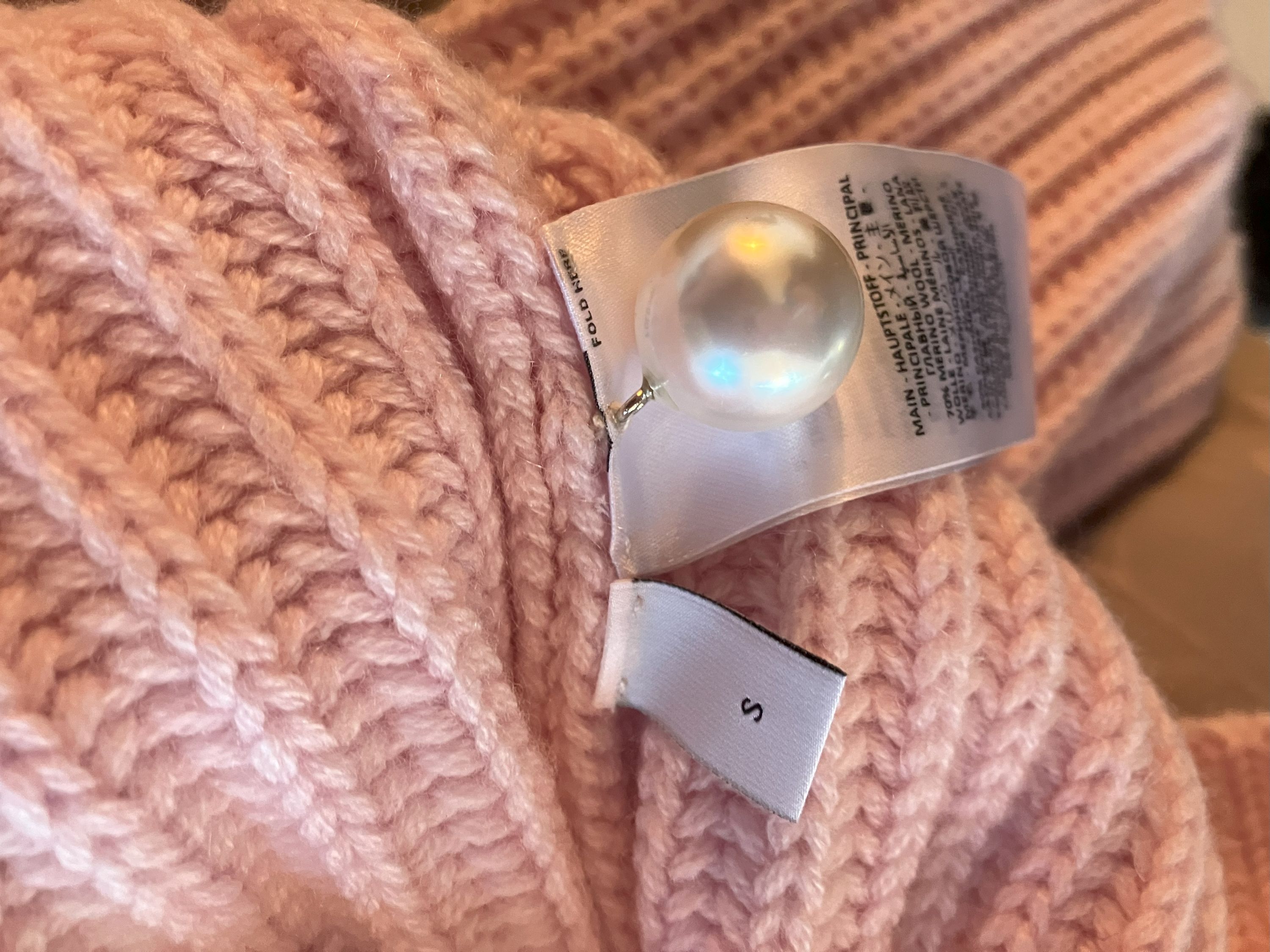 JW Anderson Pink Cashmere Blend Pearl Detail Jumper Size S wool/cashmere