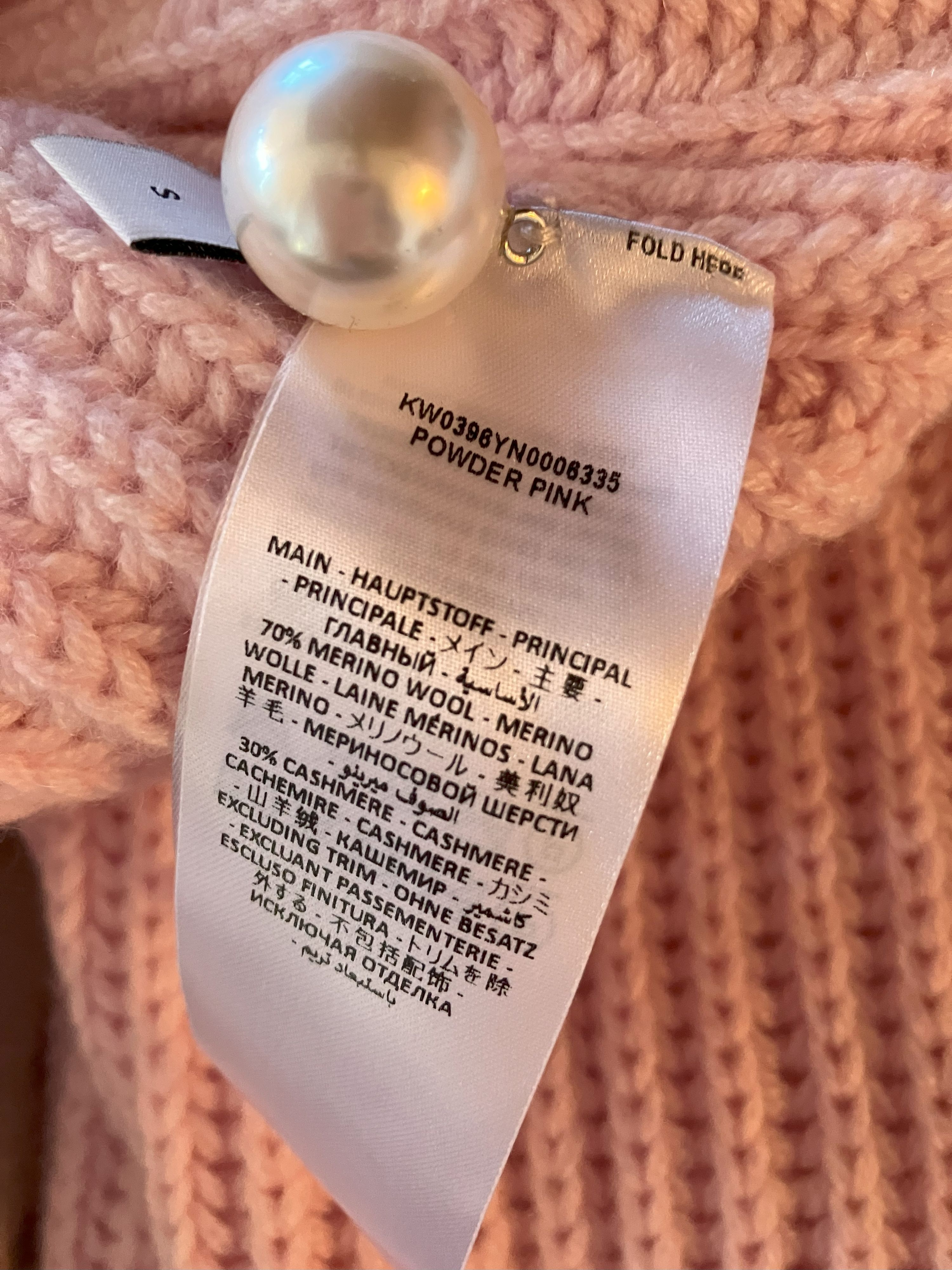 JW Anderson Pink Cashmere Blend Pearl Detail Jumper Size S wool/cashmere