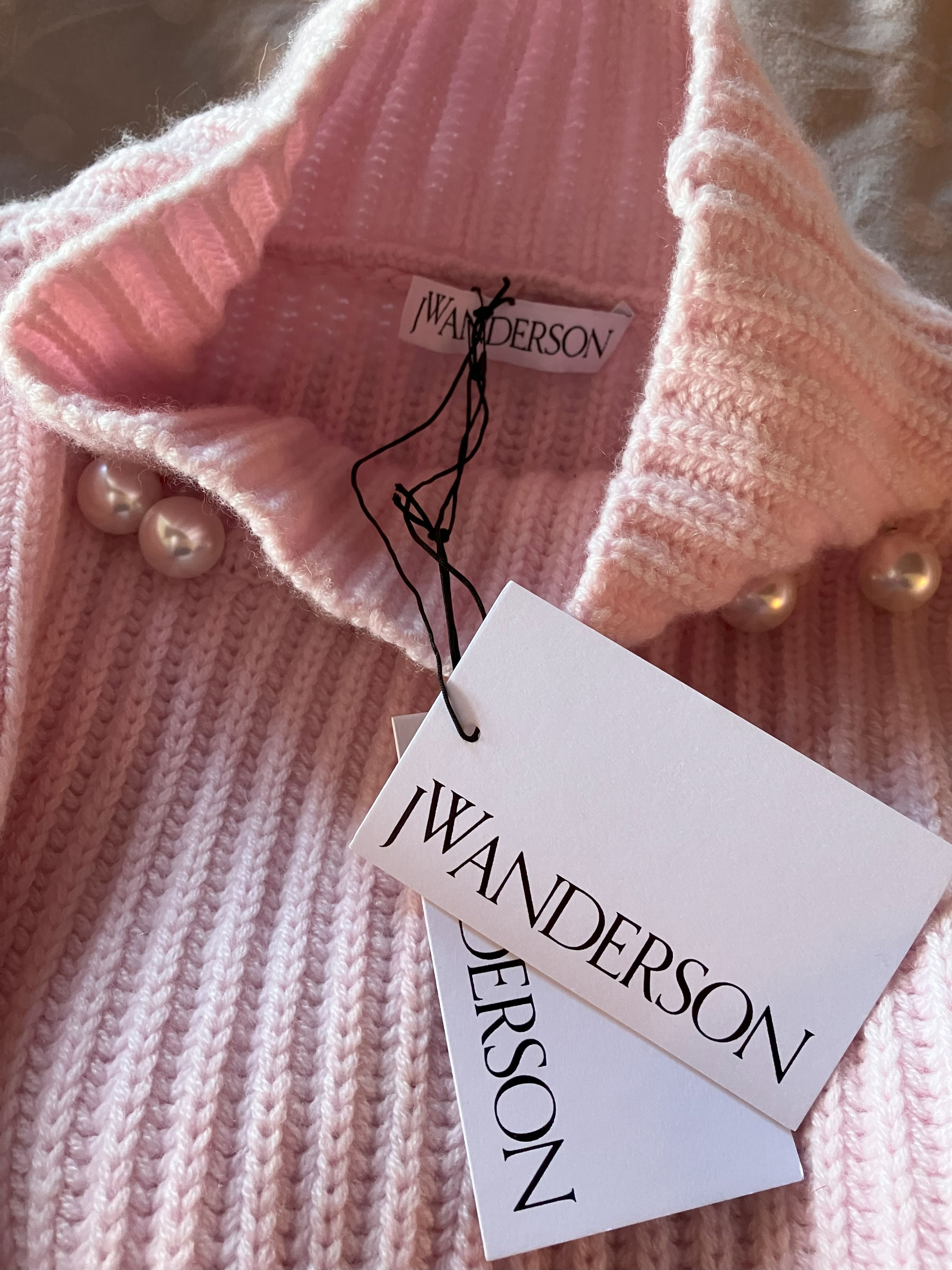 JW Anderson Pink Cashmere Blend Pearl Detail Jumper Size S wool/cashmere