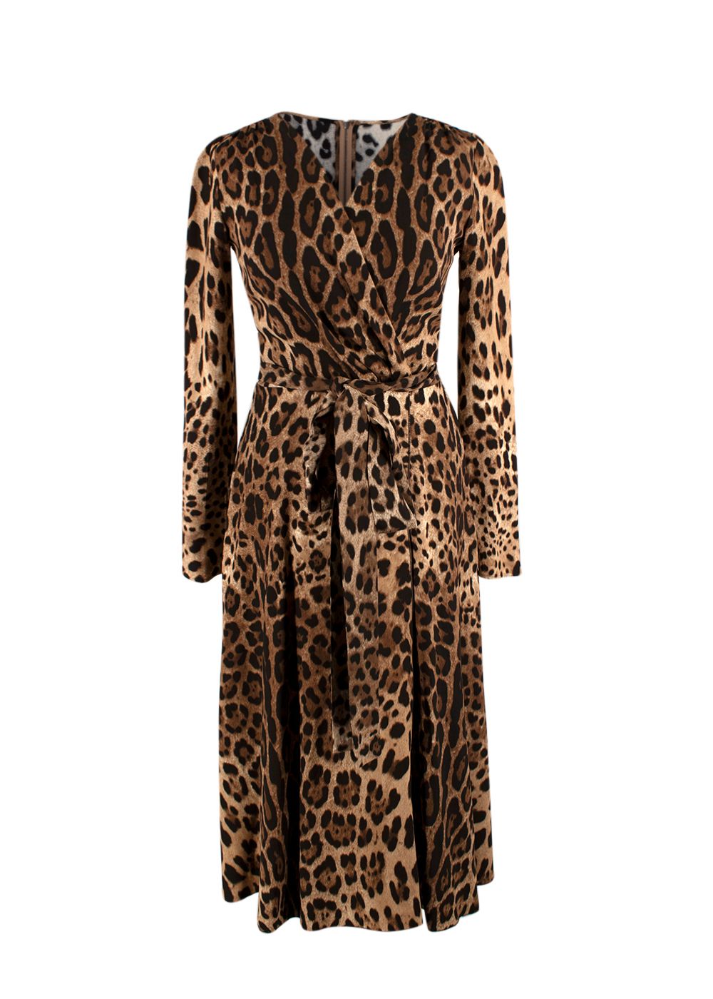 Dolce  Gabbana Leopard Print Long Sleeve Midi Dress Size XS viscose