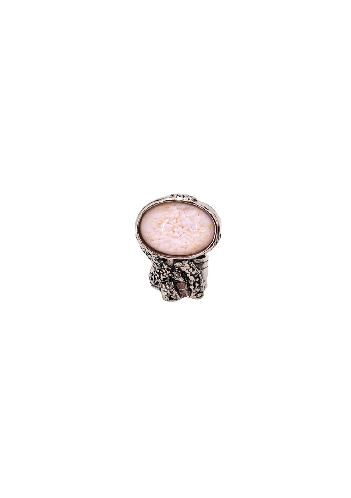 Preowned YSL Pink Cabochon Silver Tone Arty Ring silver pink metal